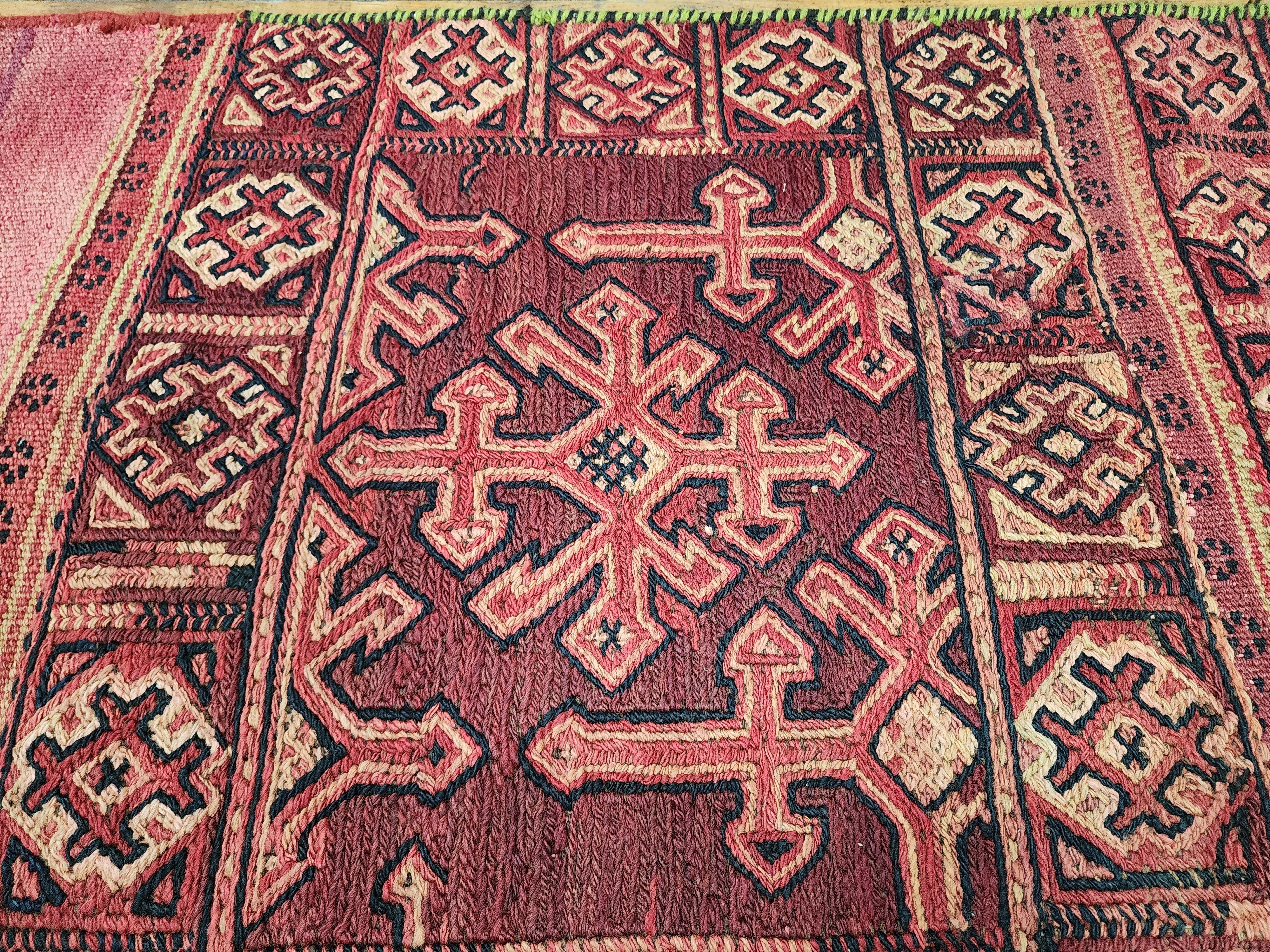 Vintage Soumak Kilim Runner Rug: Turkish Wool Flatweave, 6x2
