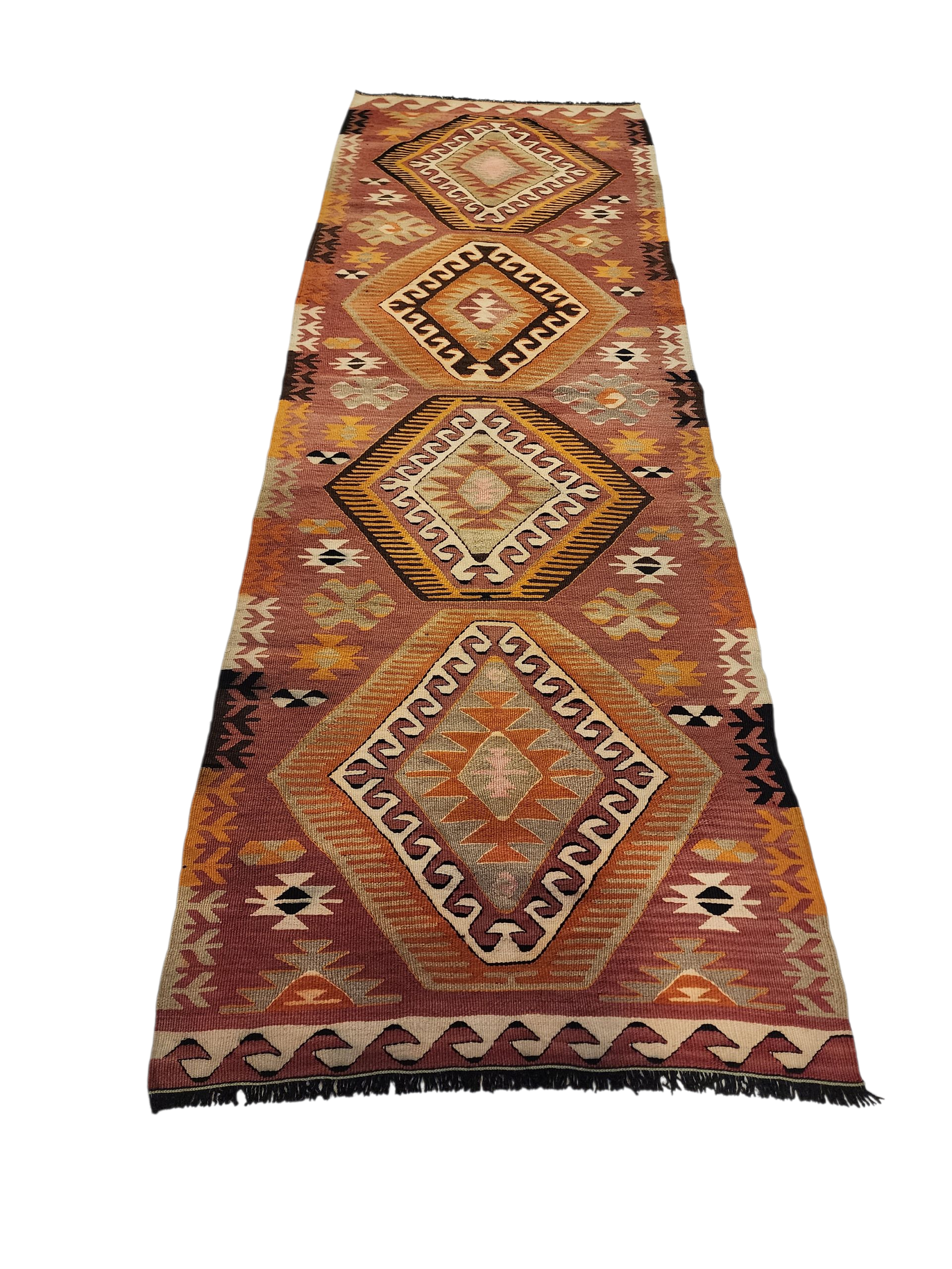 Handwoven Turkish Kilim Runner: Boho Tribal Rug, 8'5" x 2'10"