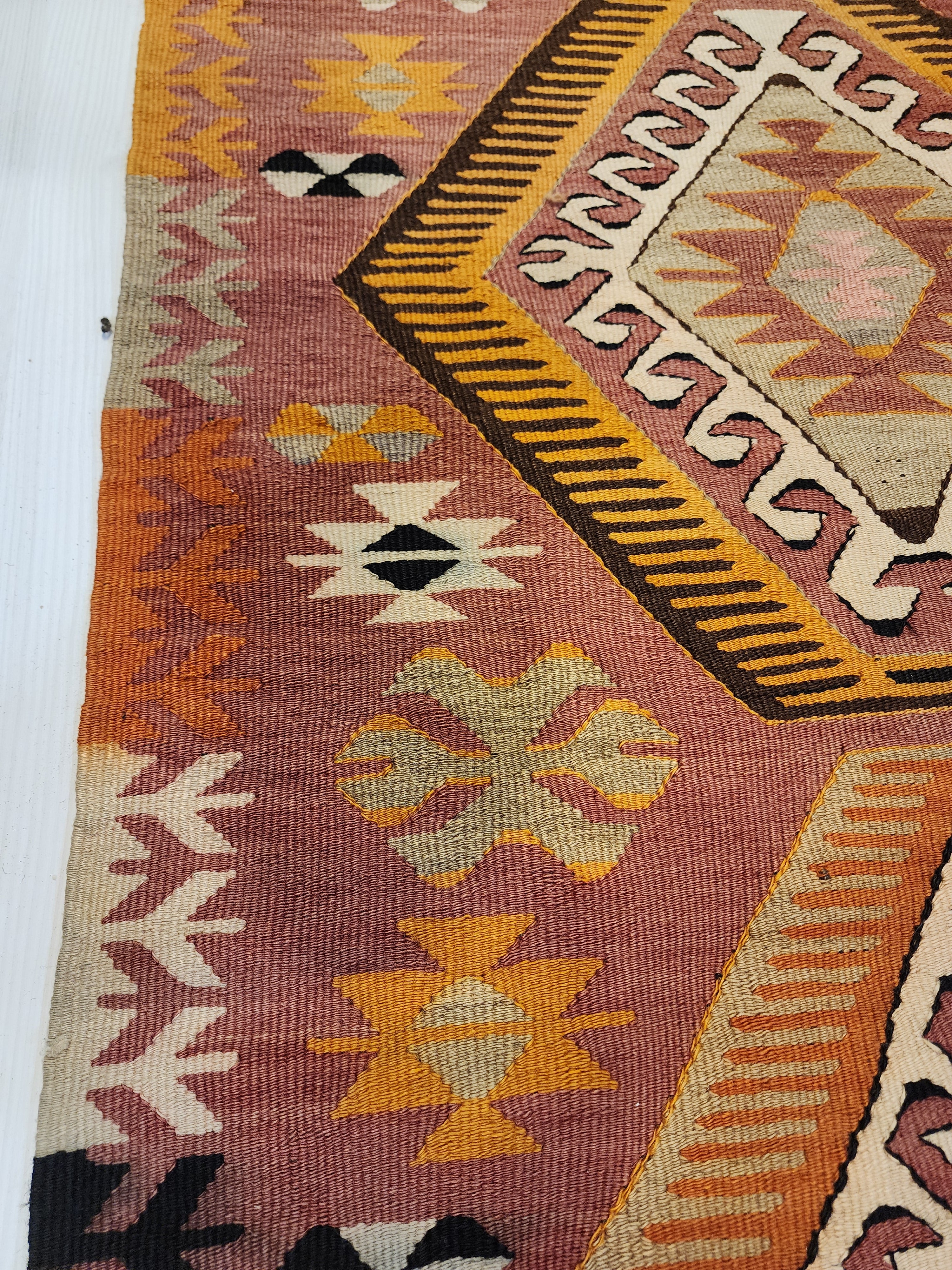 Handwoven Turkish Kilim Runner: Boho Tribal Rug, 8'5" x 2'10"