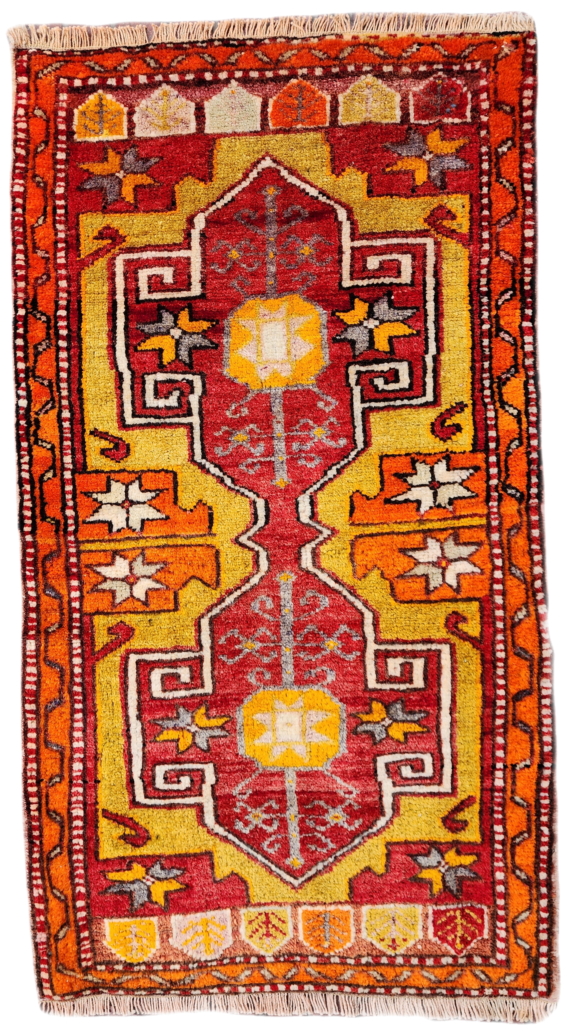 Vintage Turkish Konya Rug, Tribal Nomadic Bohemian Rustic Decor 3'1"x1'8"