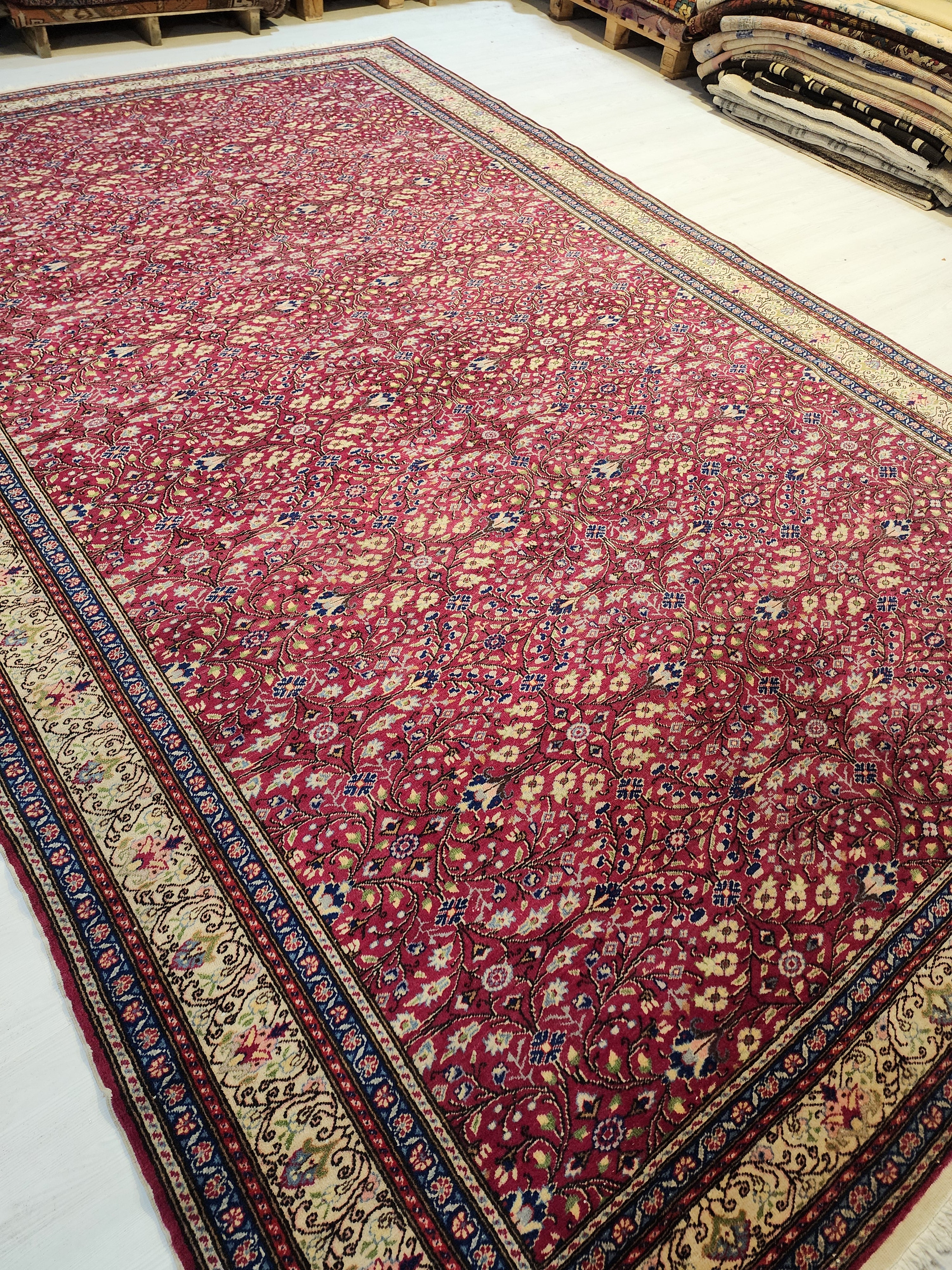Extra Large Kayseri Turkish Vintage Rug: Handspun Wool Tribal Carpet 8'1'' x 12'4''