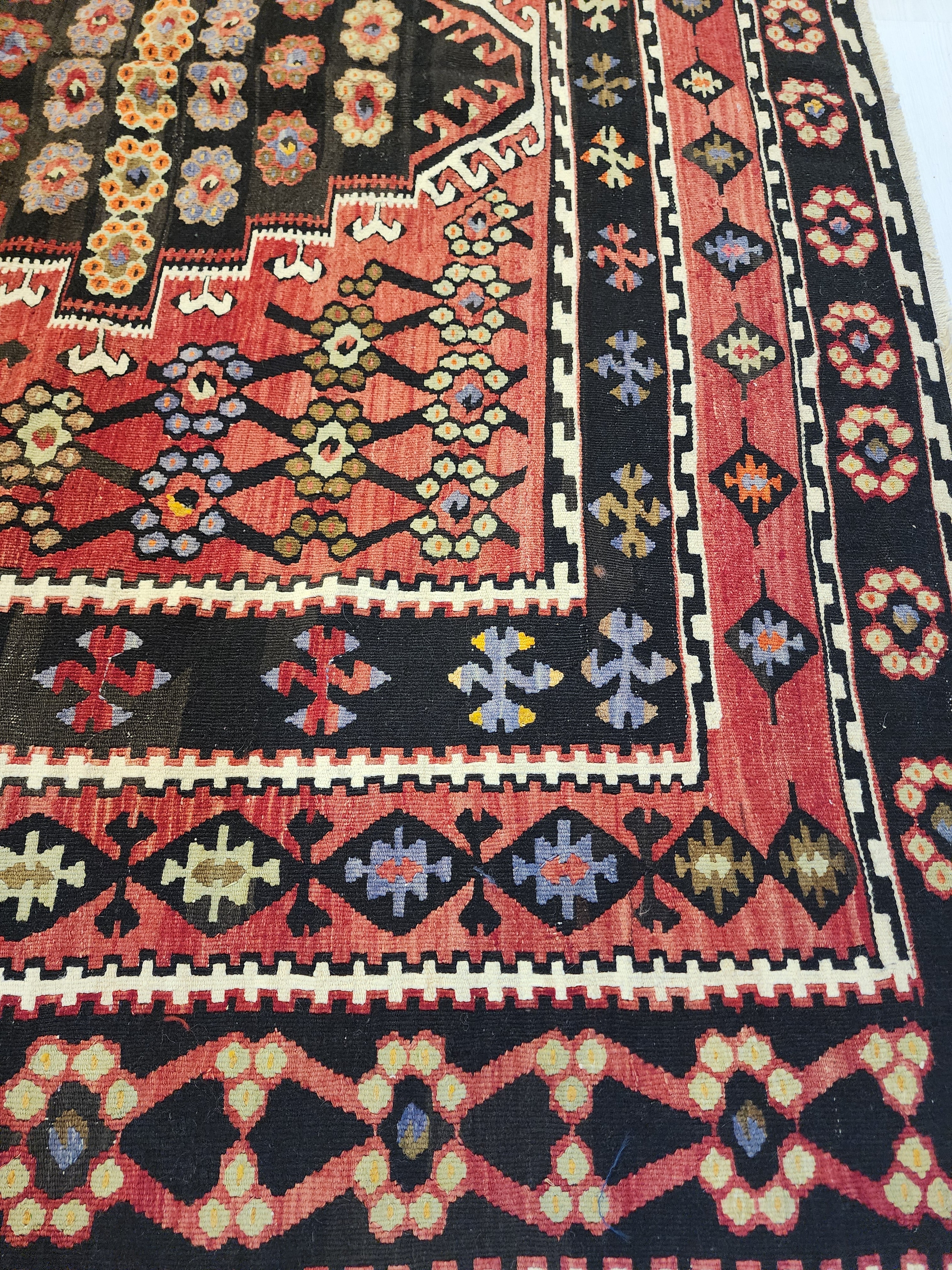 Vintage Anatolian Corum Kilim Rug, 70 Year Old Handwoven Wool Flatweave