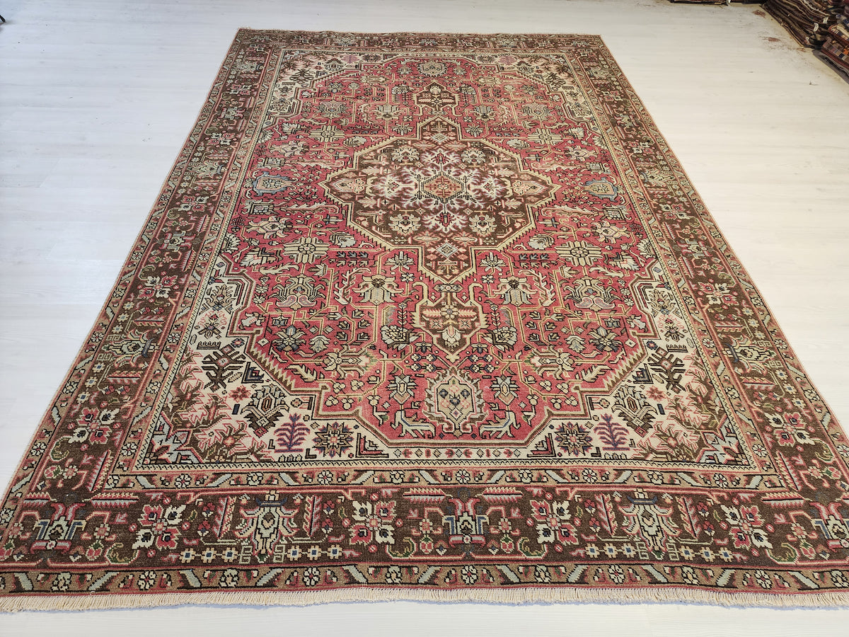 Vintage Turkish Wool Medallion Rug, Pink Brown Handwoven Carpet, Oversized Anatolian Living Room