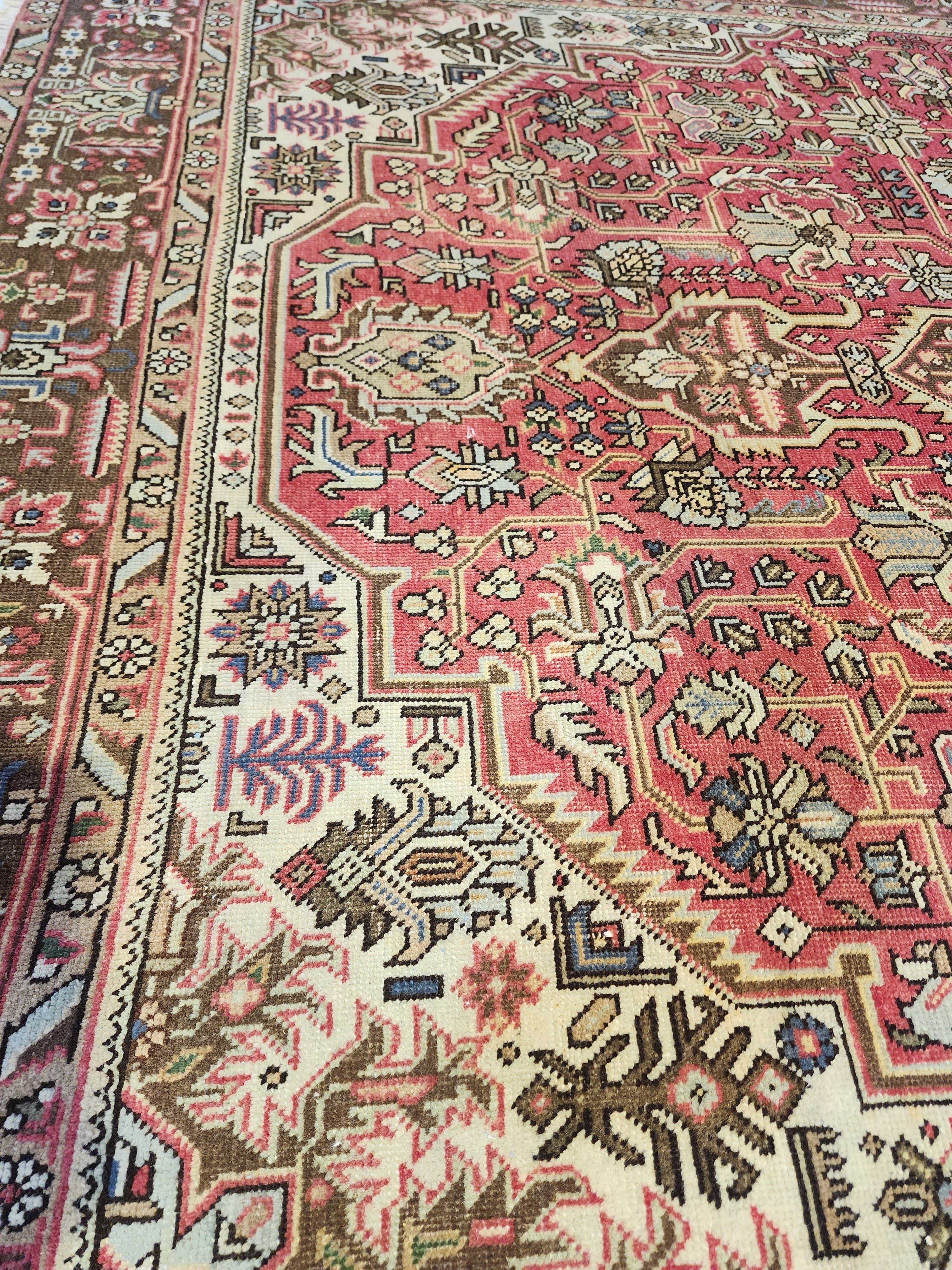 Vintage Turkish Wool Medallion Rug, Pink Brown Handwoven Carpet, Oversized Anatolian Living Room