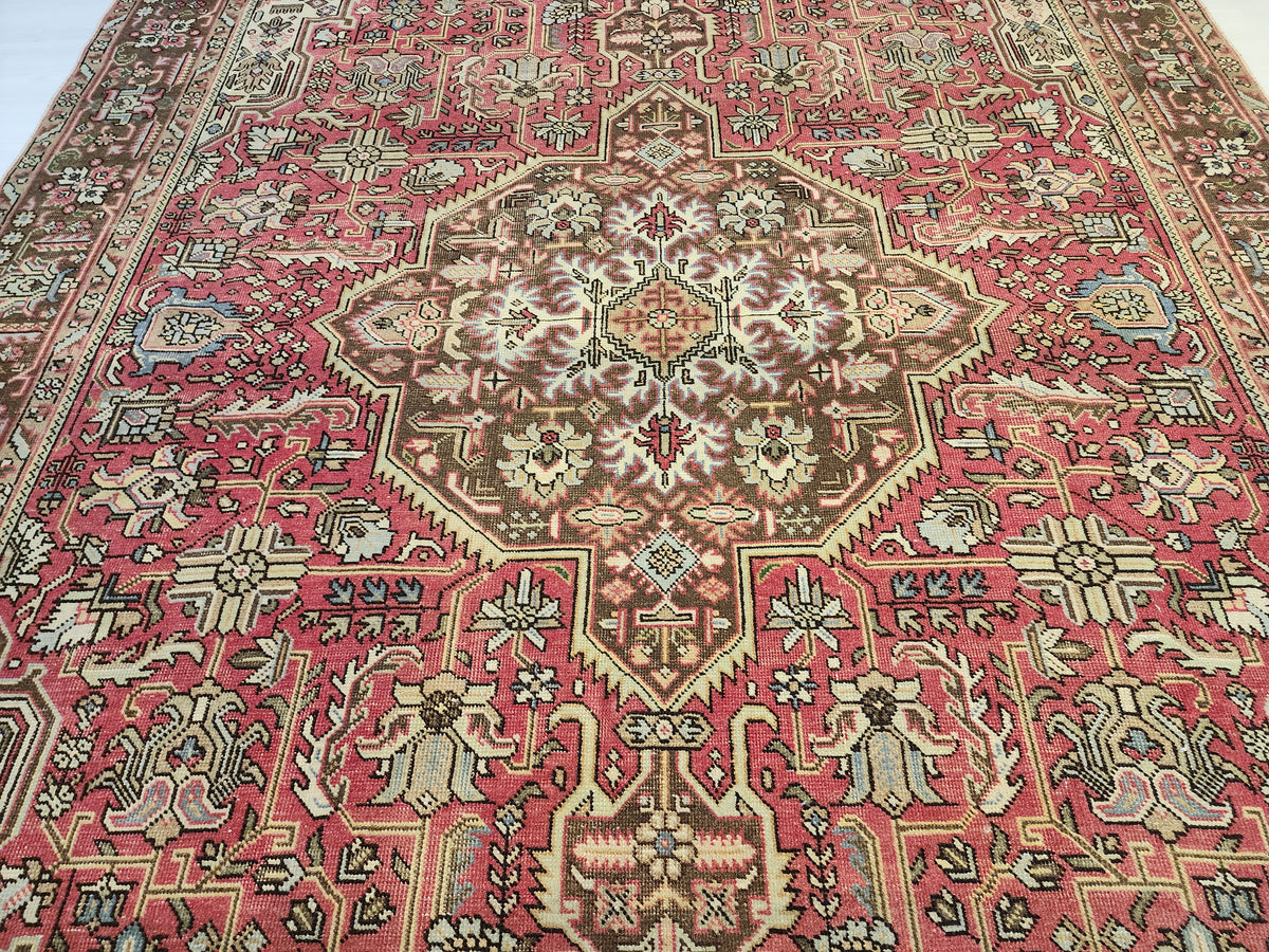 Vintage Turkish Wool Medallion Rug, Pink Brown Handwoven Carpet, Oversized Anatolian Living Room