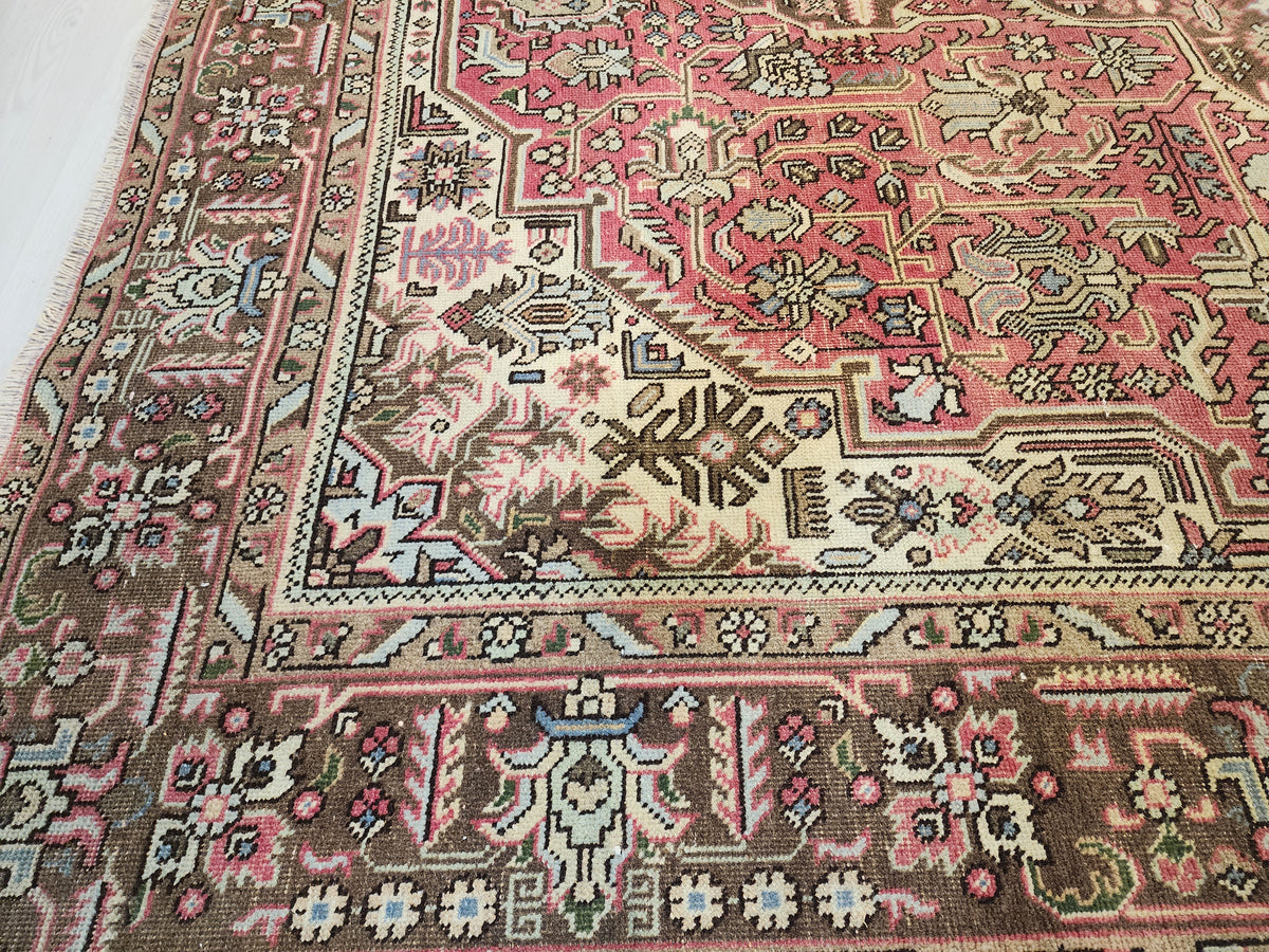 Vintage Turkish Wool Medallion Rug, Pink Brown Handwoven Carpet, Oversized Anatolian Living Room
