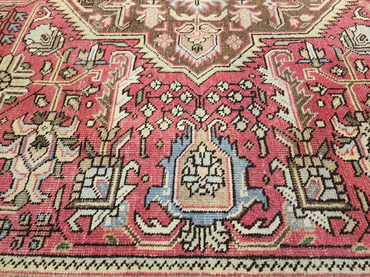 Vintage Turkish Wool Medallion Rug, Pink Brown Handwoven Carpet, Oversized Anatolian Living Room