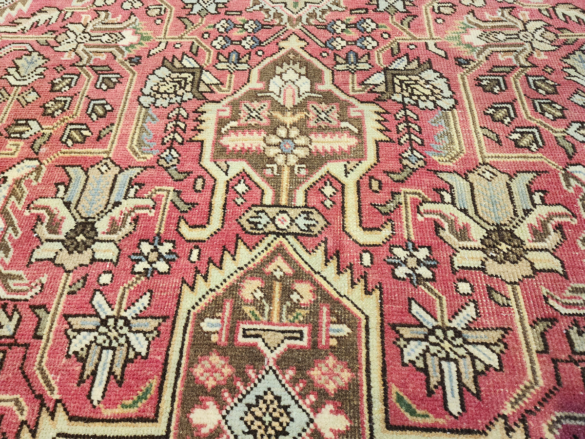 Vintage Turkish Wool Medallion Rug, Pink Brown Handwoven Carpet, Oversized Anatolian Living Room