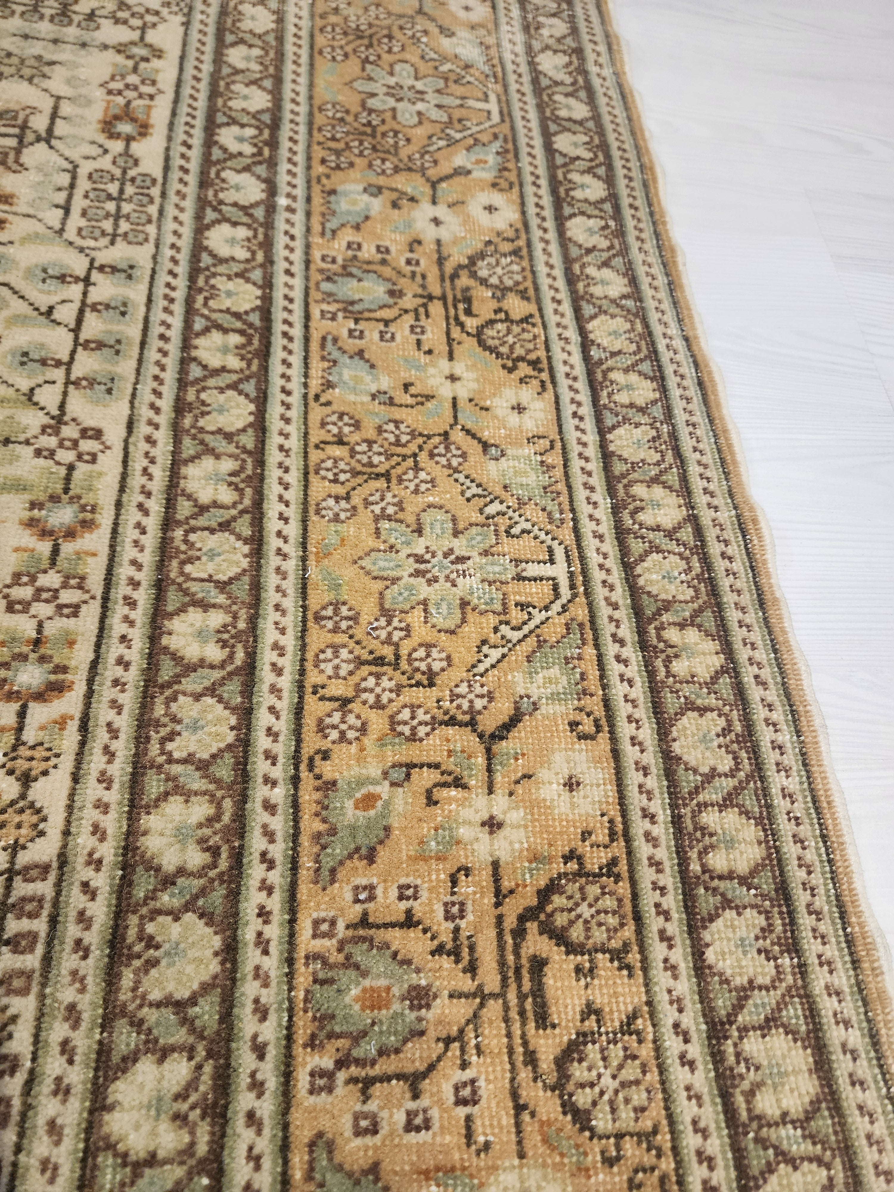 Vintage Kayseri Rug, Large Handwoven Wool Carpet, Muted Beige Olive Green Medallion
