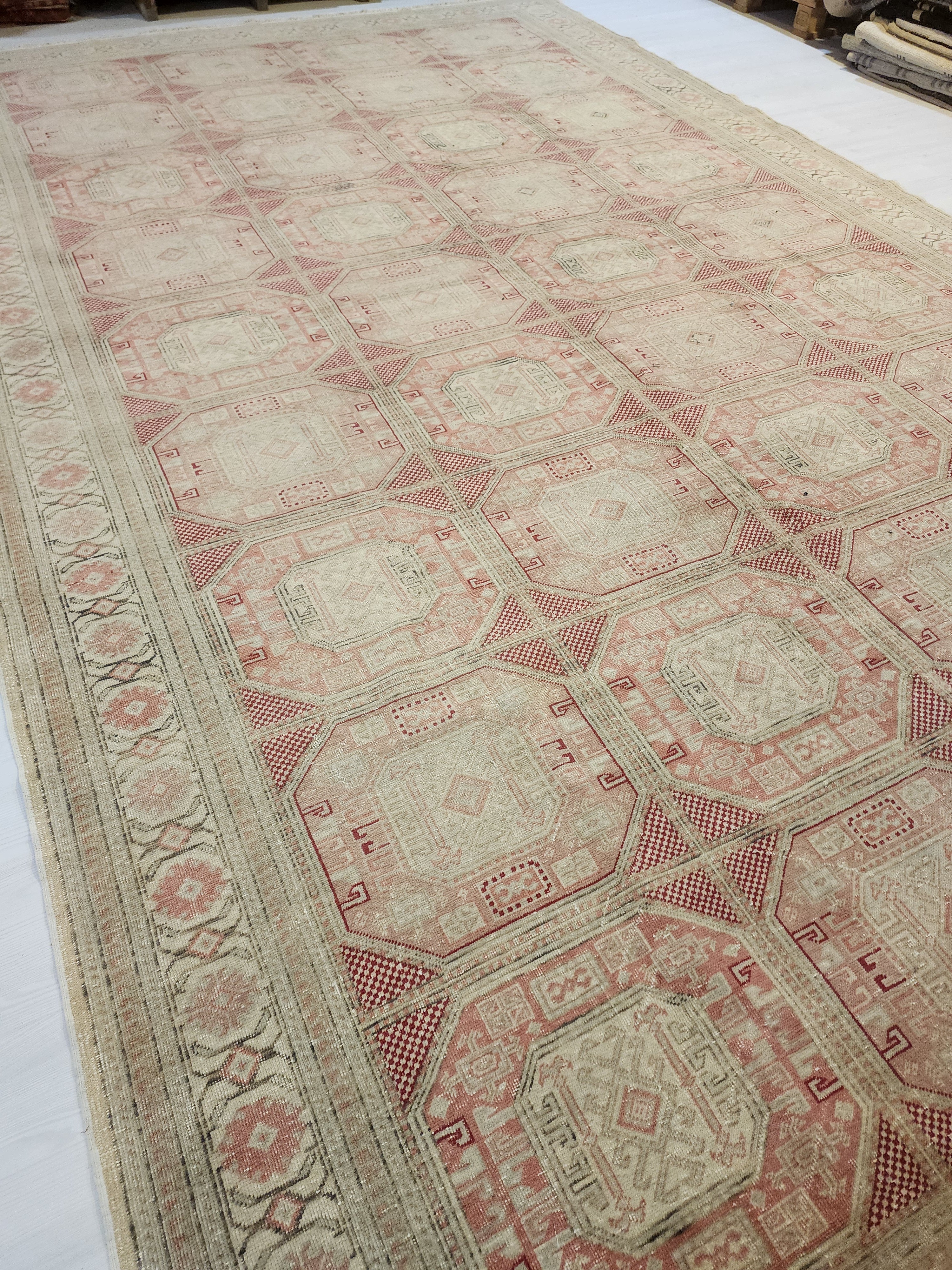 Muted Pastel Oushak Rug, Organic Wool Carpet, Ottoman Geometric Design, Farmhouse Area Rug