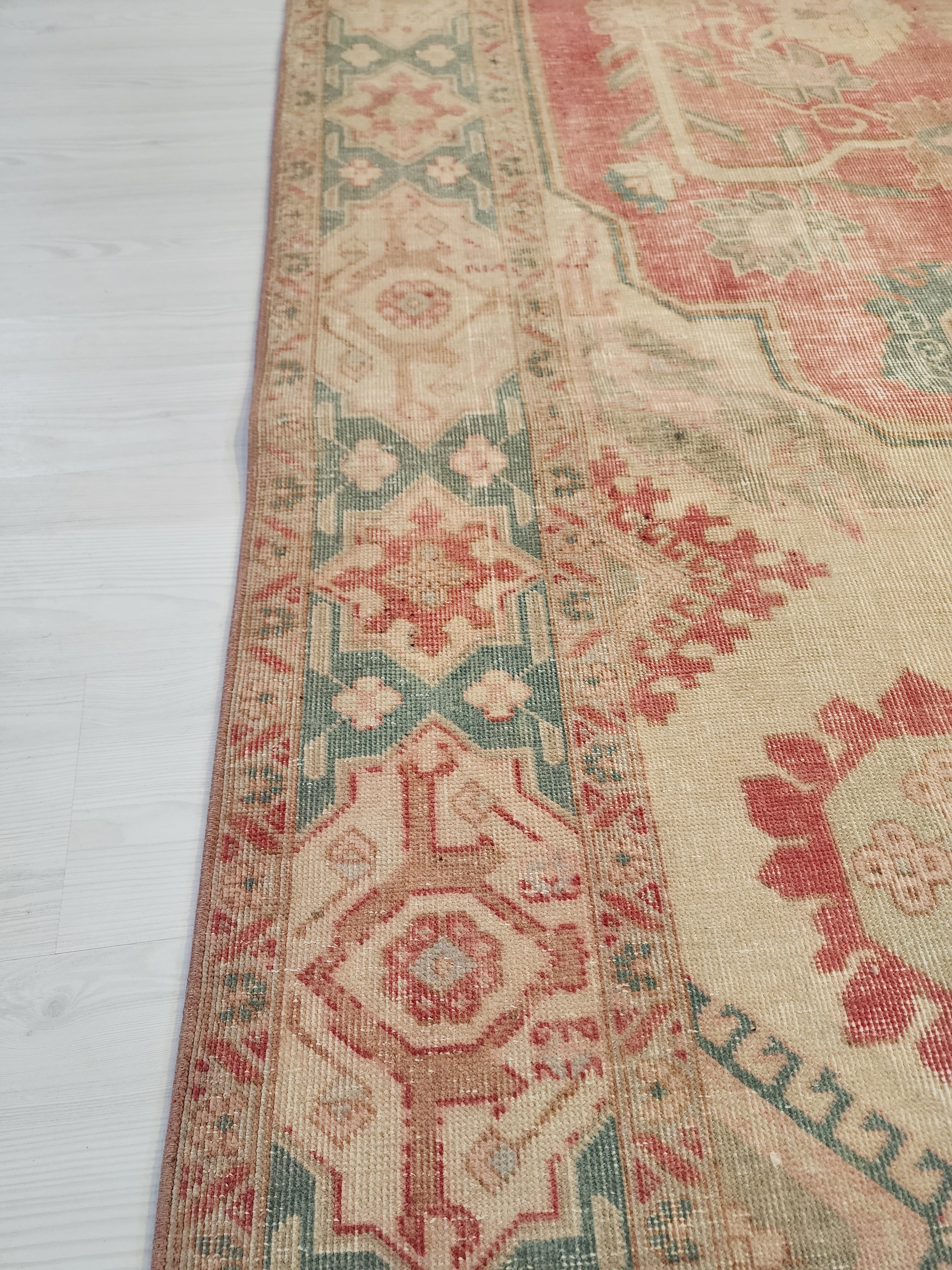 Antique Persian Style Rug: Large 11x7 Pale Pink & Blue, Handmade Wool