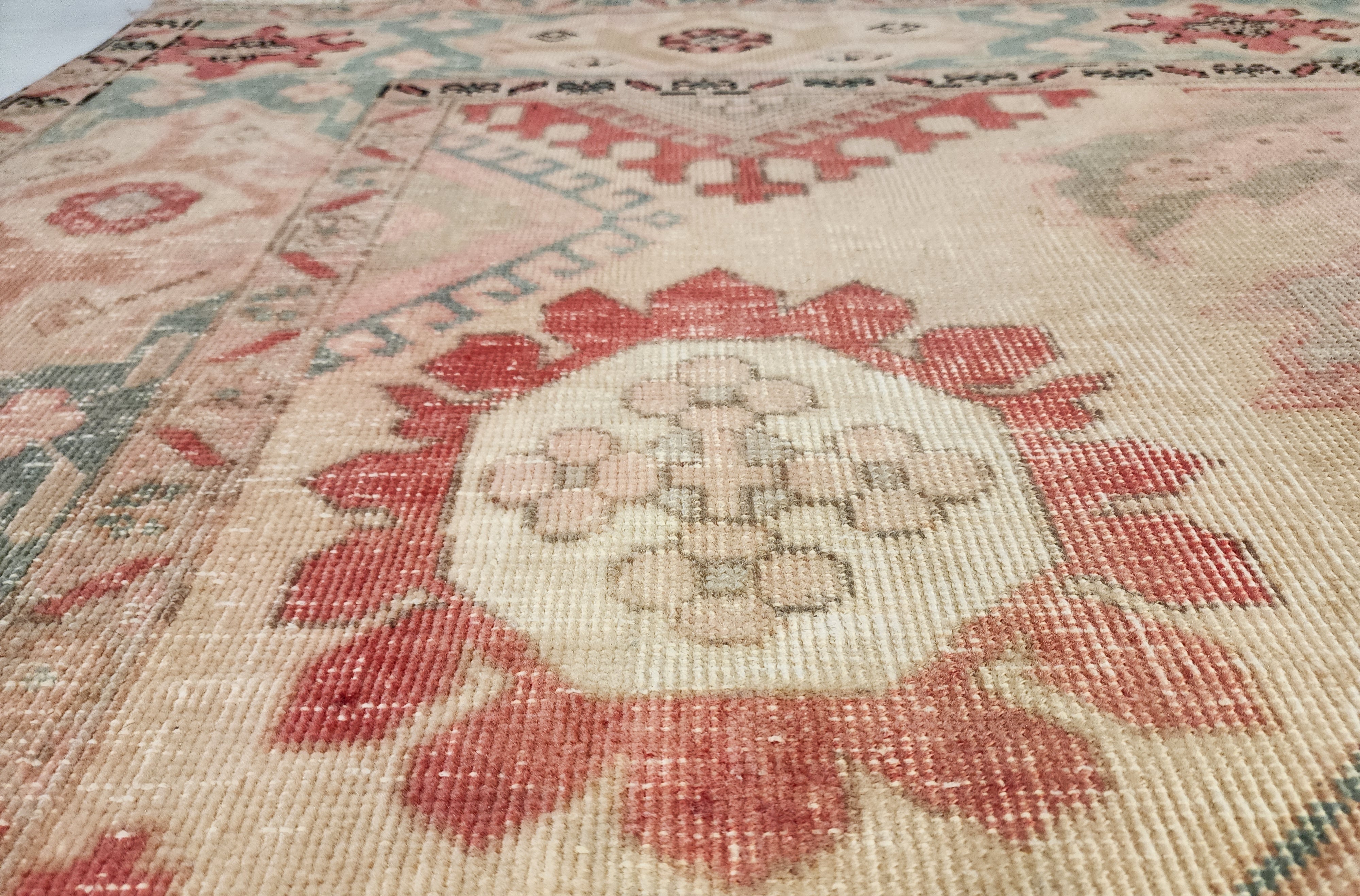 Antique Persian Style Rug: Large 11x7 Pale Pink & Blue, Handmade Wool