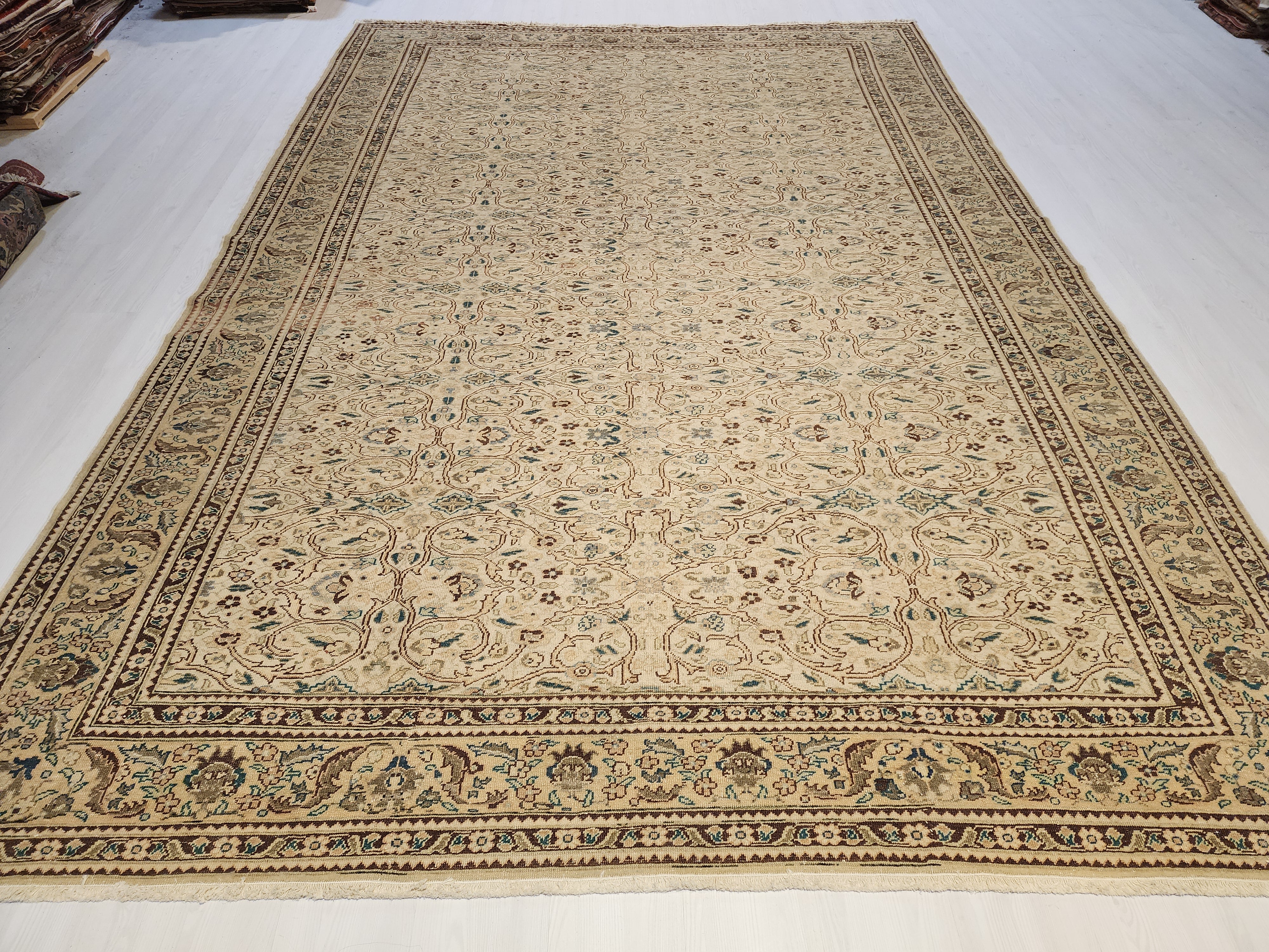 Extra Large Vintage Turkish Rug: 12x8 ft Handmade Wool Kayseri Rug