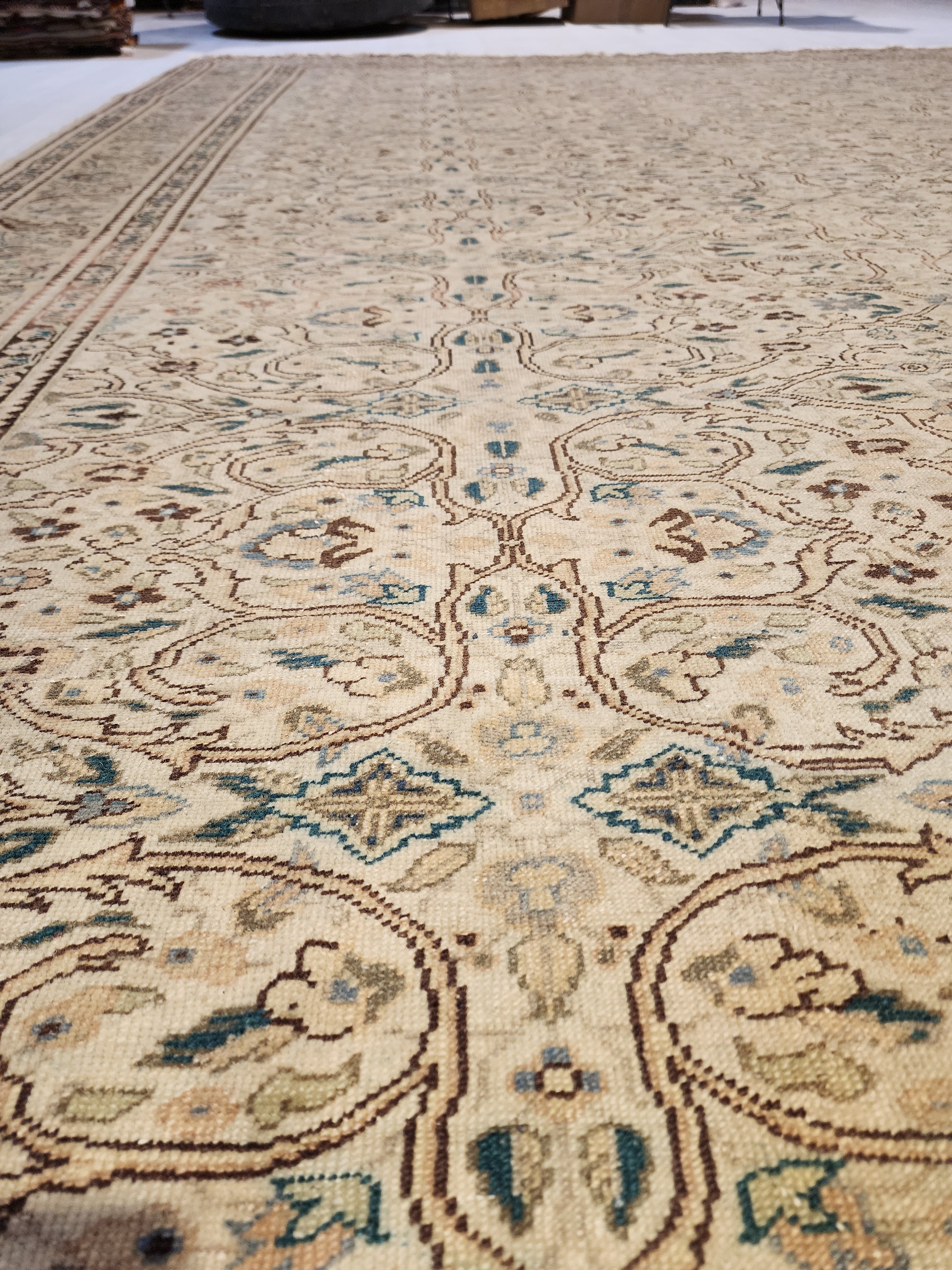 Extra Large Vintage Turkish Rug: 12x8 ft Handmade Wool Kayseri Rug