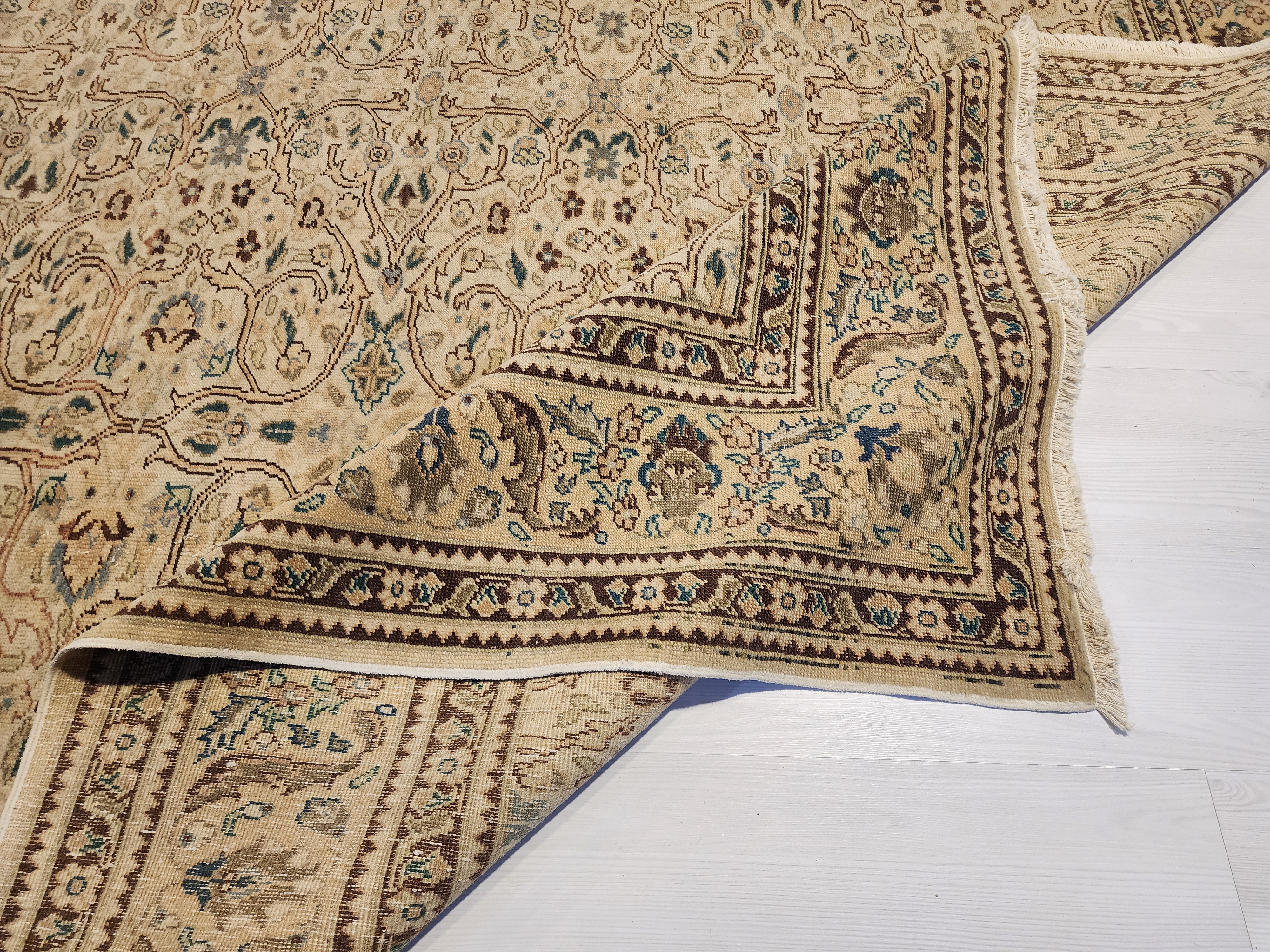 Extra Large Vintage Turkish Rug: 12x8 ft Handmade Wool Kayseri Rug