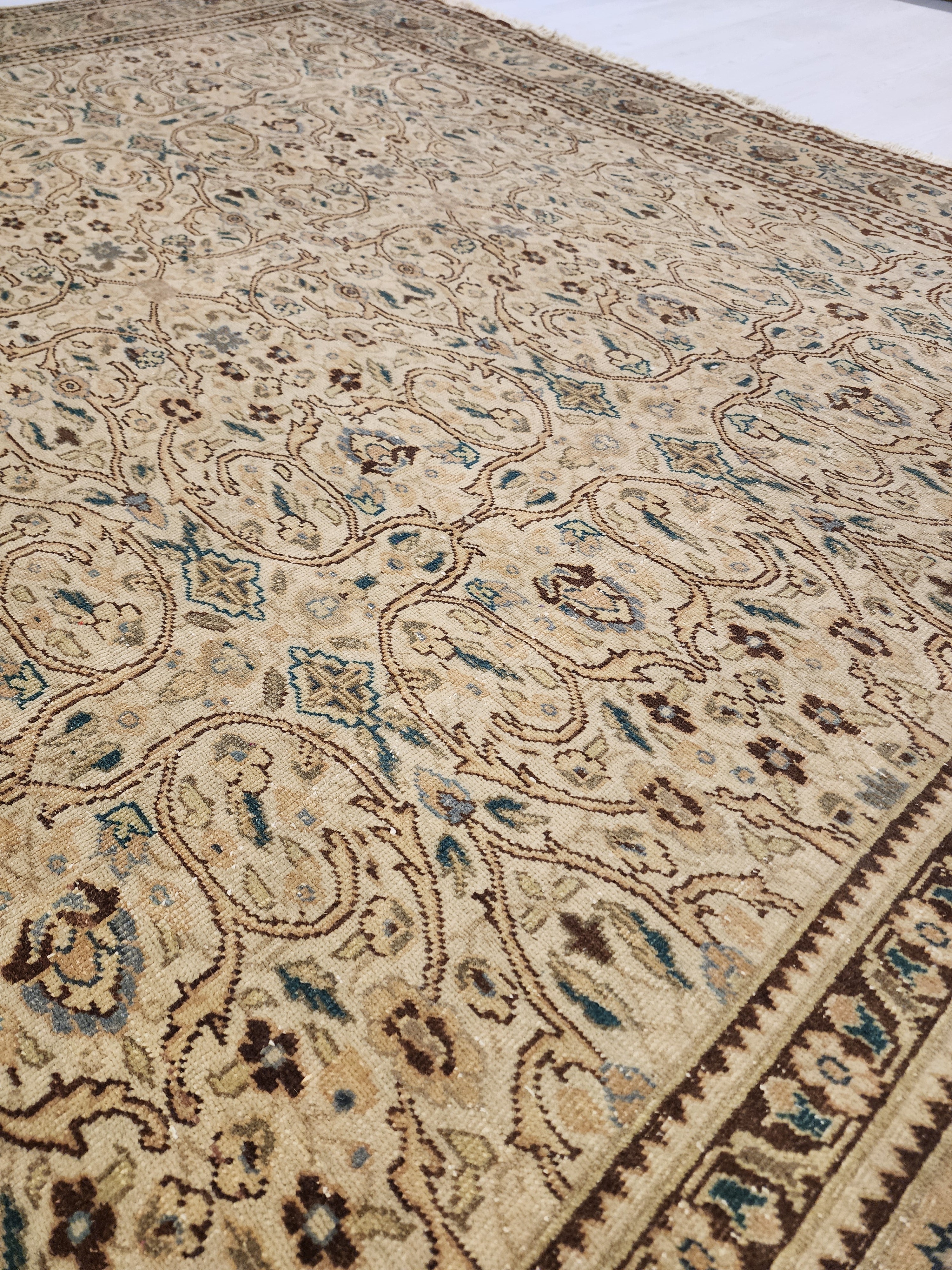 Extra Large Vintage Turkish Rug: 12x8 ft Handmade Wool Kayseri Rug