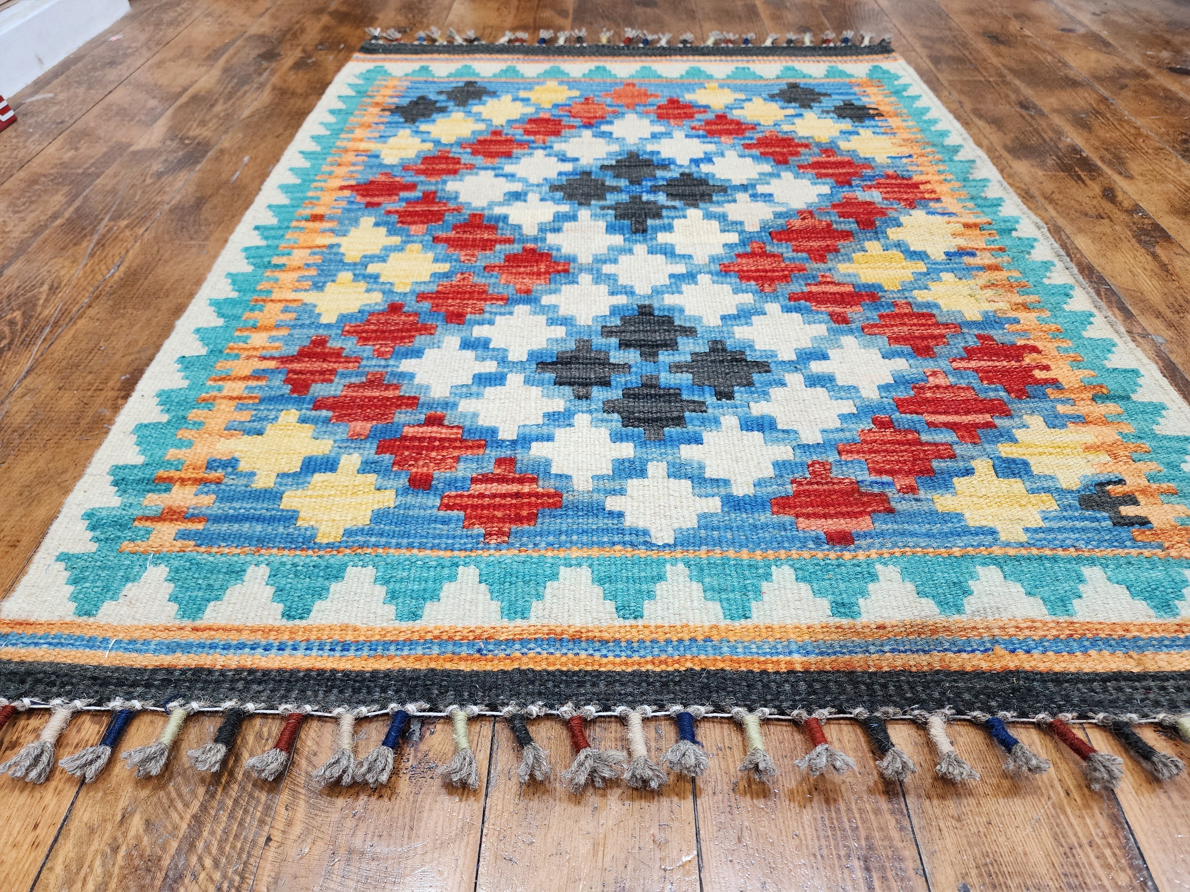 vintage Afghan Maimana Wool Small Rug — border pattern
