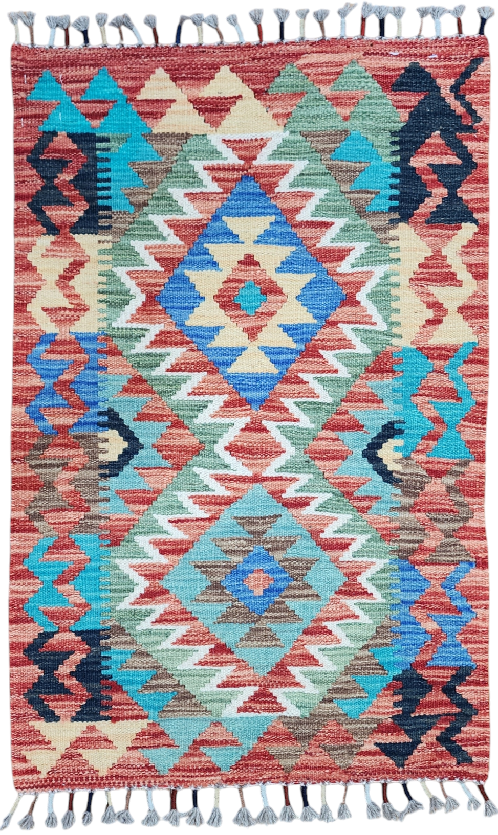 Kilim Maimana rouge et bleu, 2'1" x 3'1''