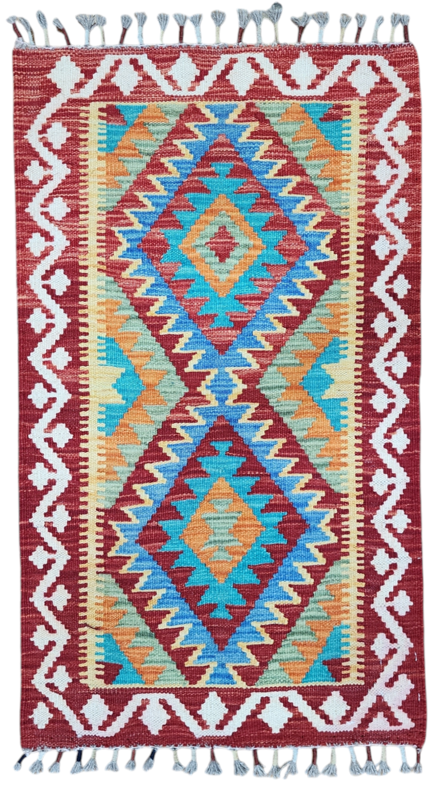 Kilim Maimana orange et bleu, 1'11" x 3'3''