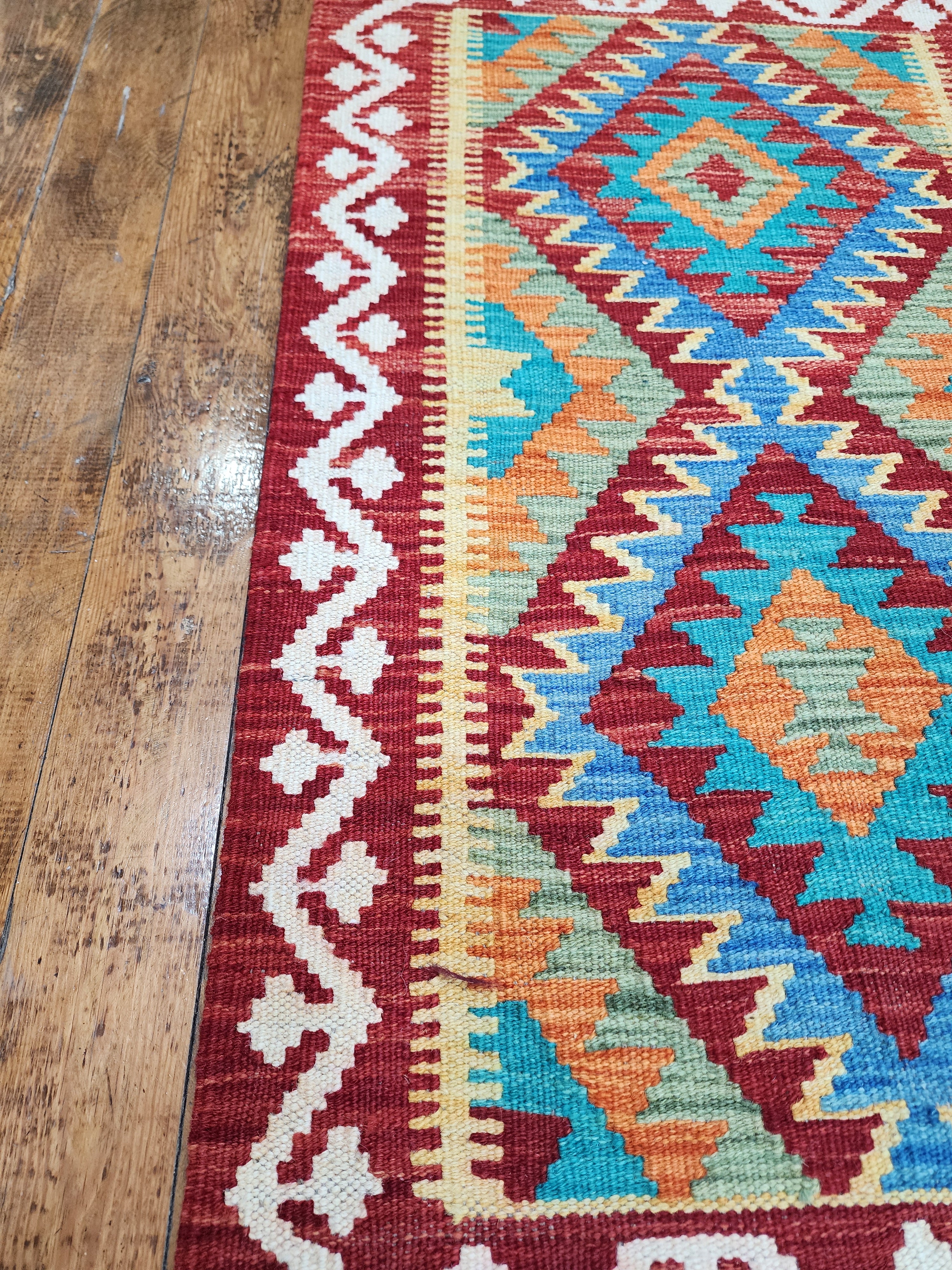 Kilim Maimana naranja y azul, 1'11" x 3'3''