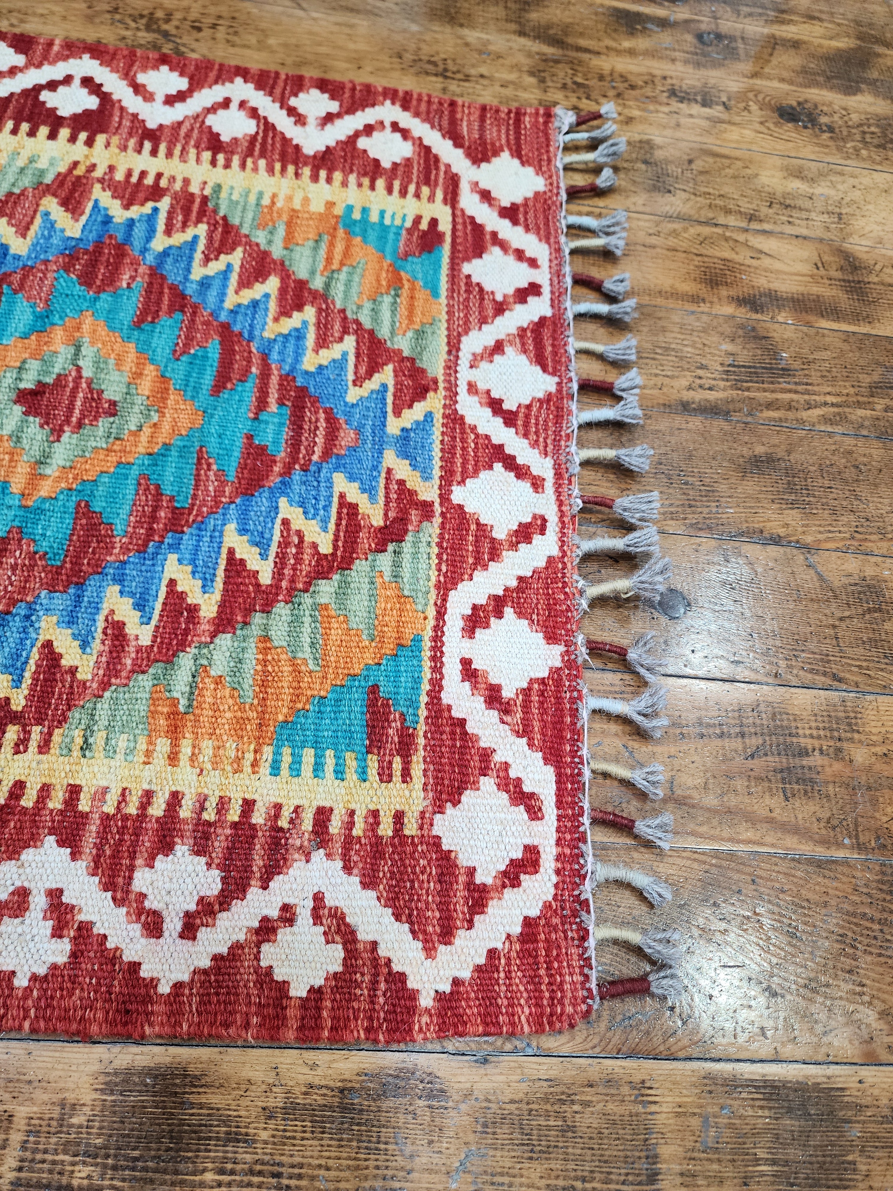 Kilim Maimana naranja y azul, 1'11" x 3'3''