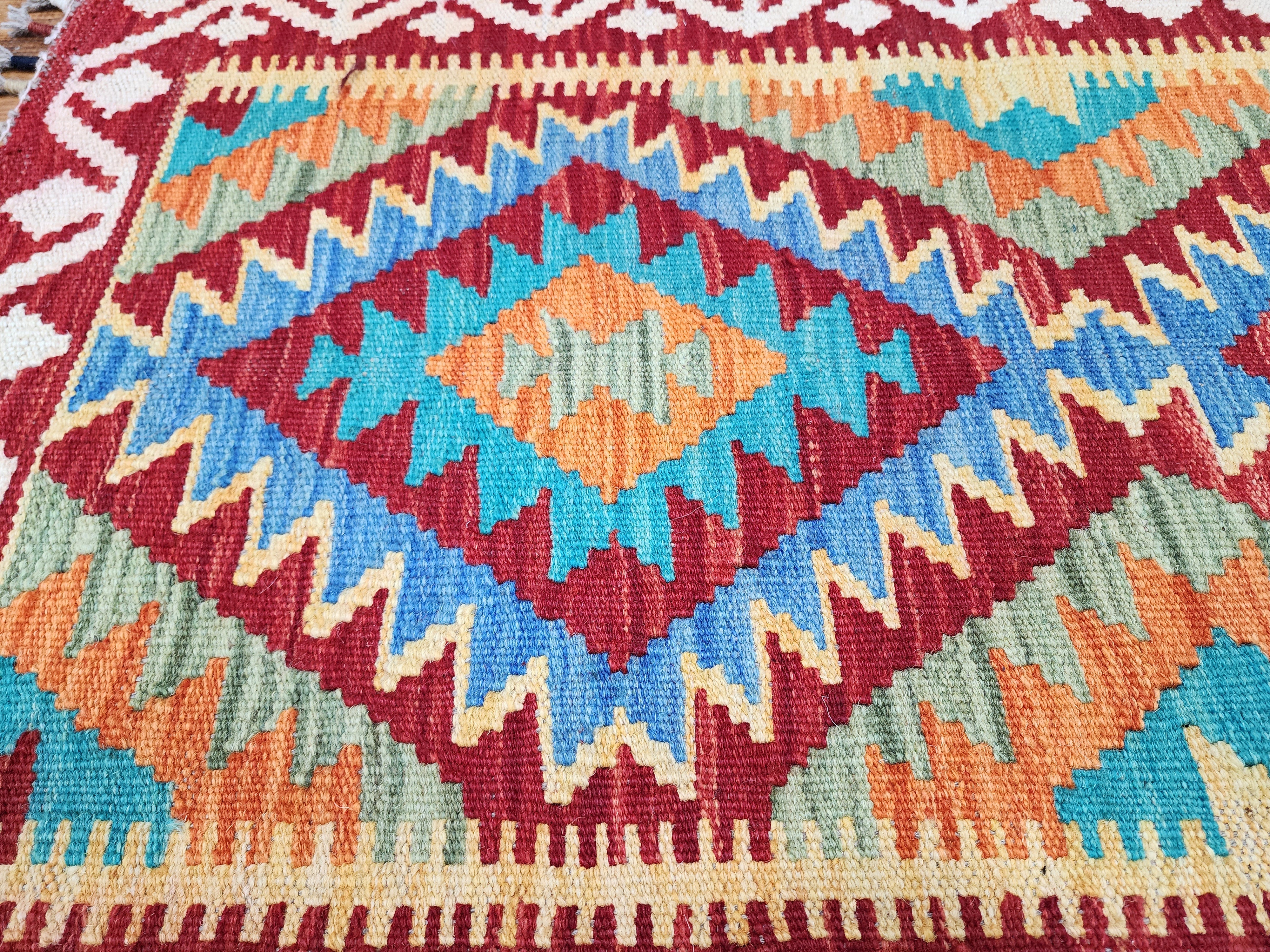 Kilim Maimana naranja y azul, 1'11" x 3'3''