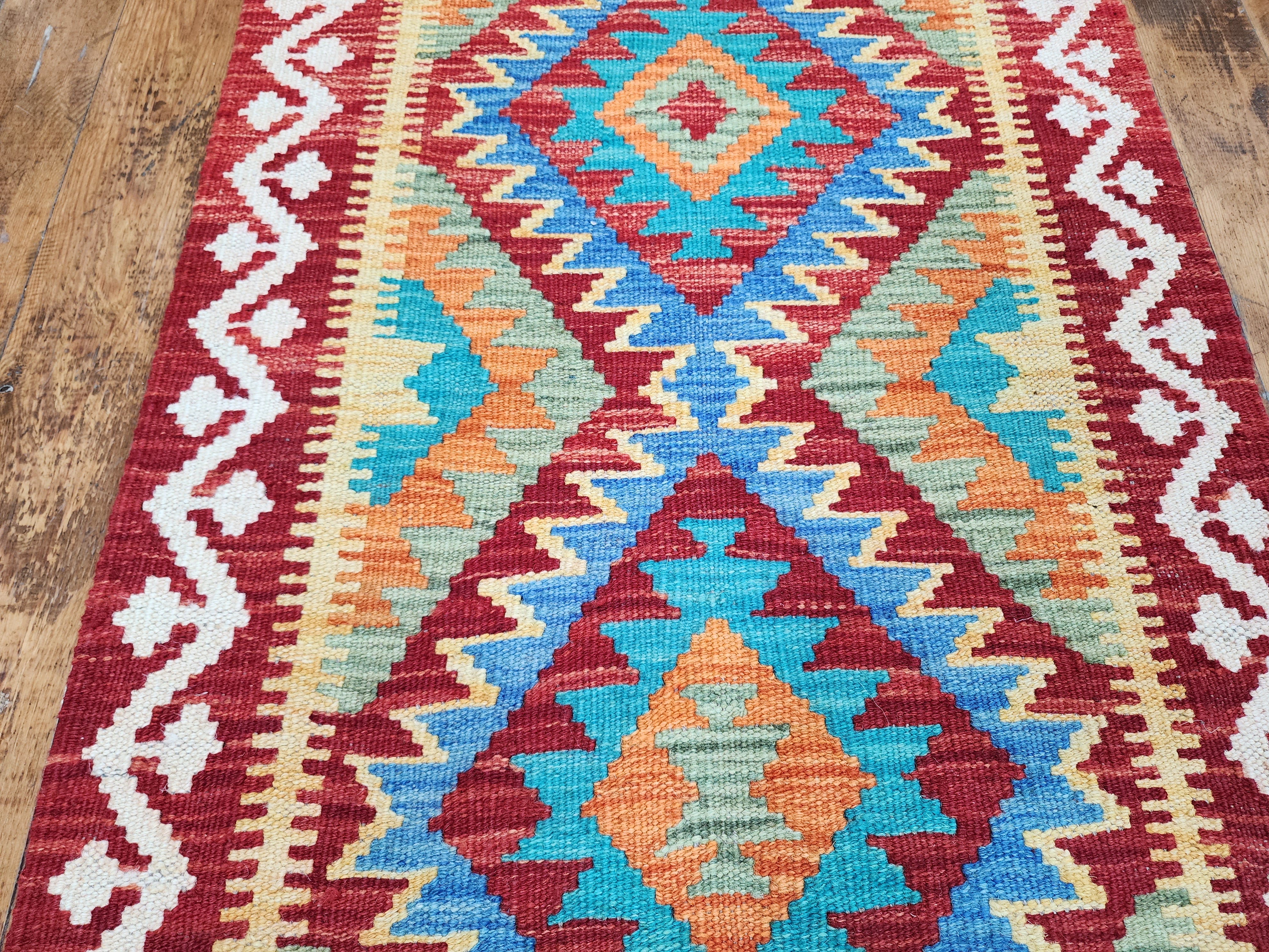 Kilim Maimana naranja y azul, 1'11" x 3'3''