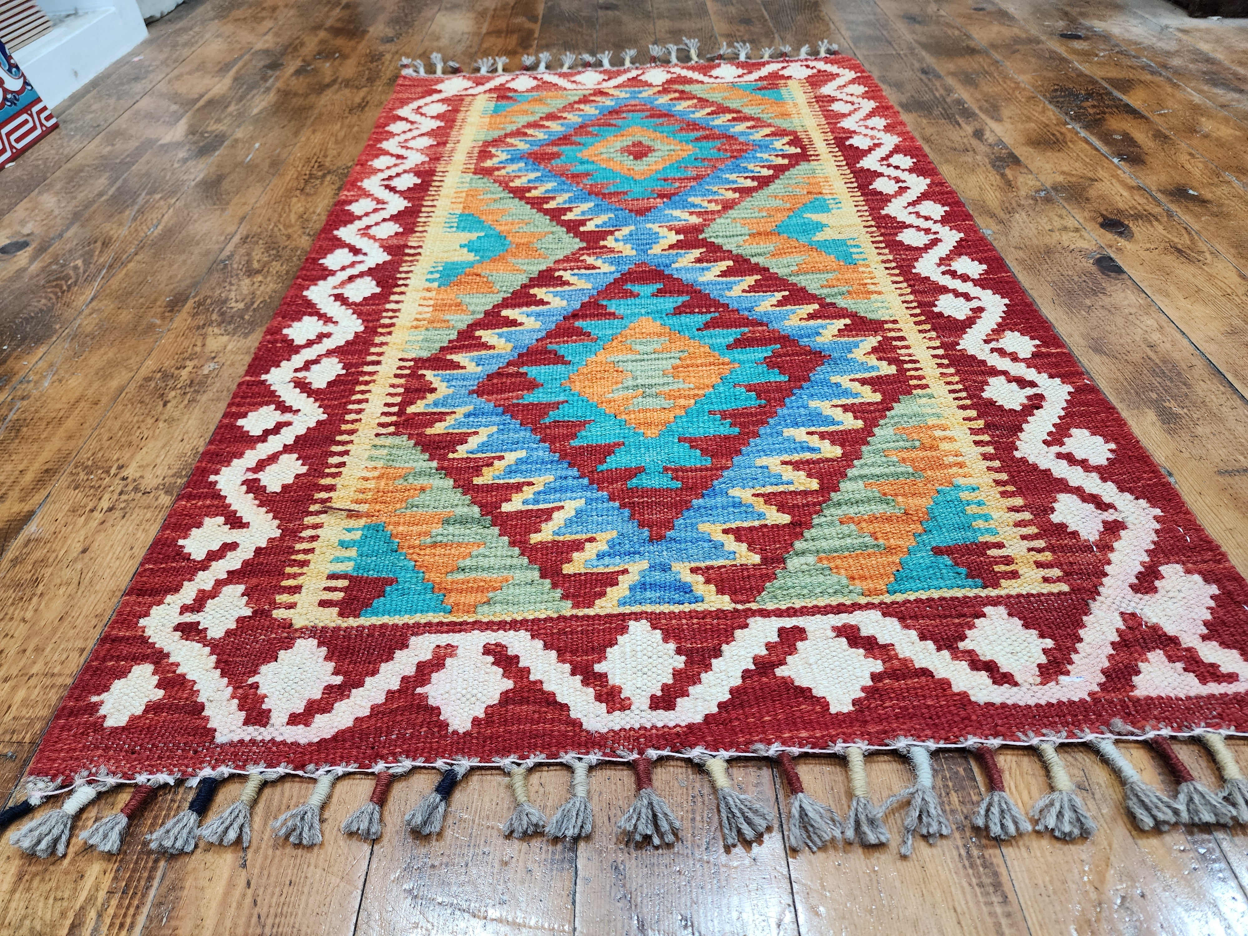 Kilim Maimana naranja y azul, 1'11" x 3'3''