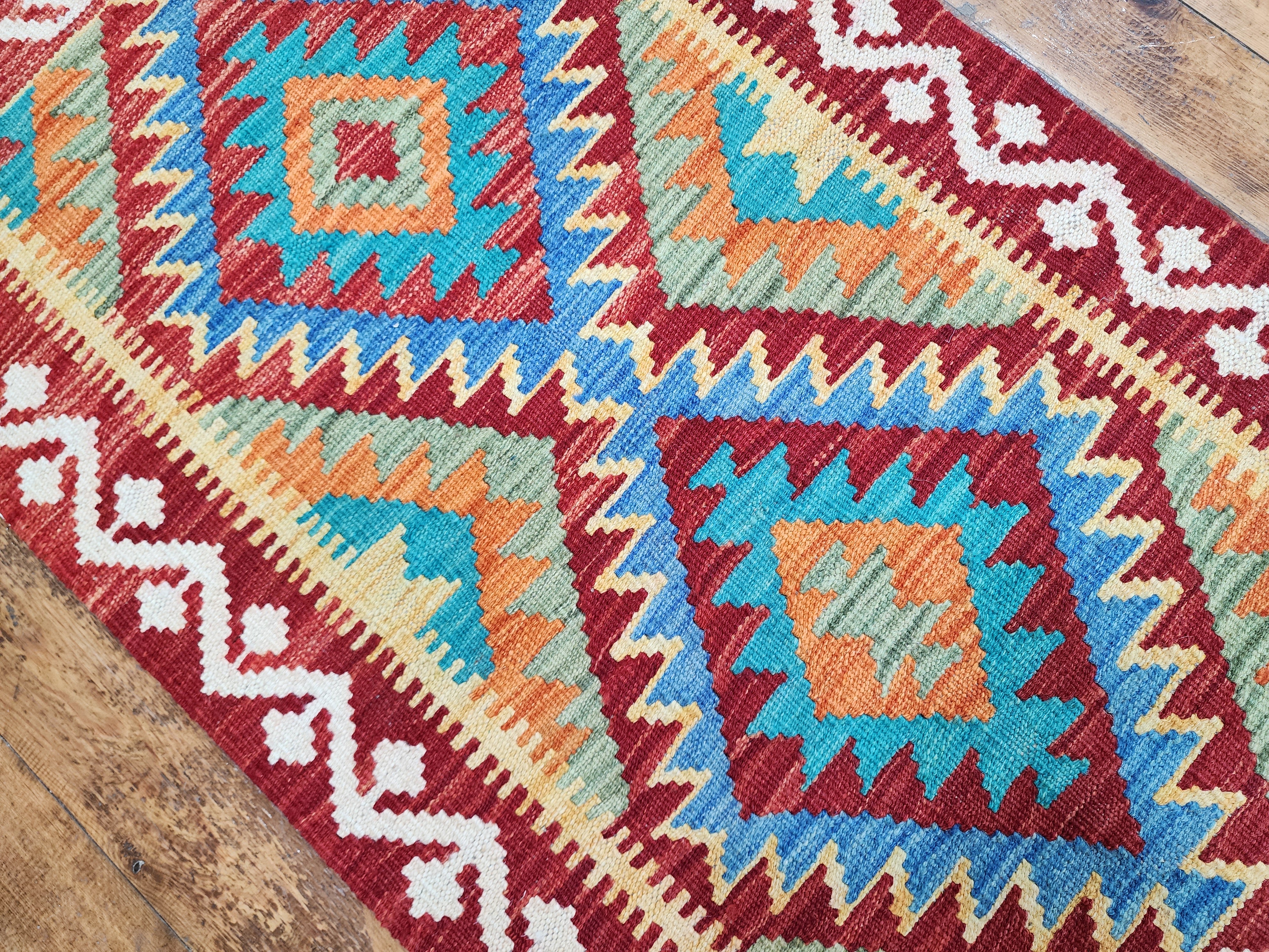 Kilim Maimana naranja y azul, 1'11" x 3'3''