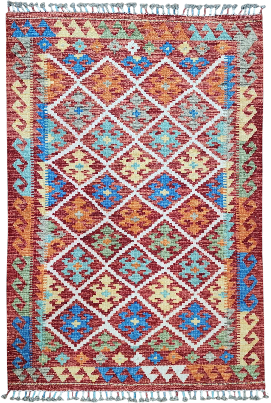 Kilim Maimana orange et bleu, 3'4" x 4'11''