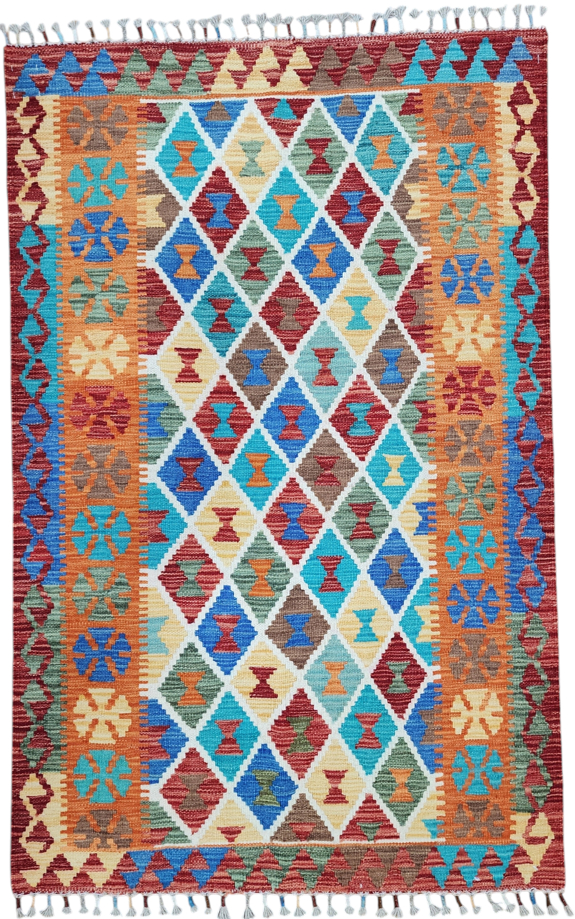 Kilim Maimana orange et bleu, 3'5" x 5'1''