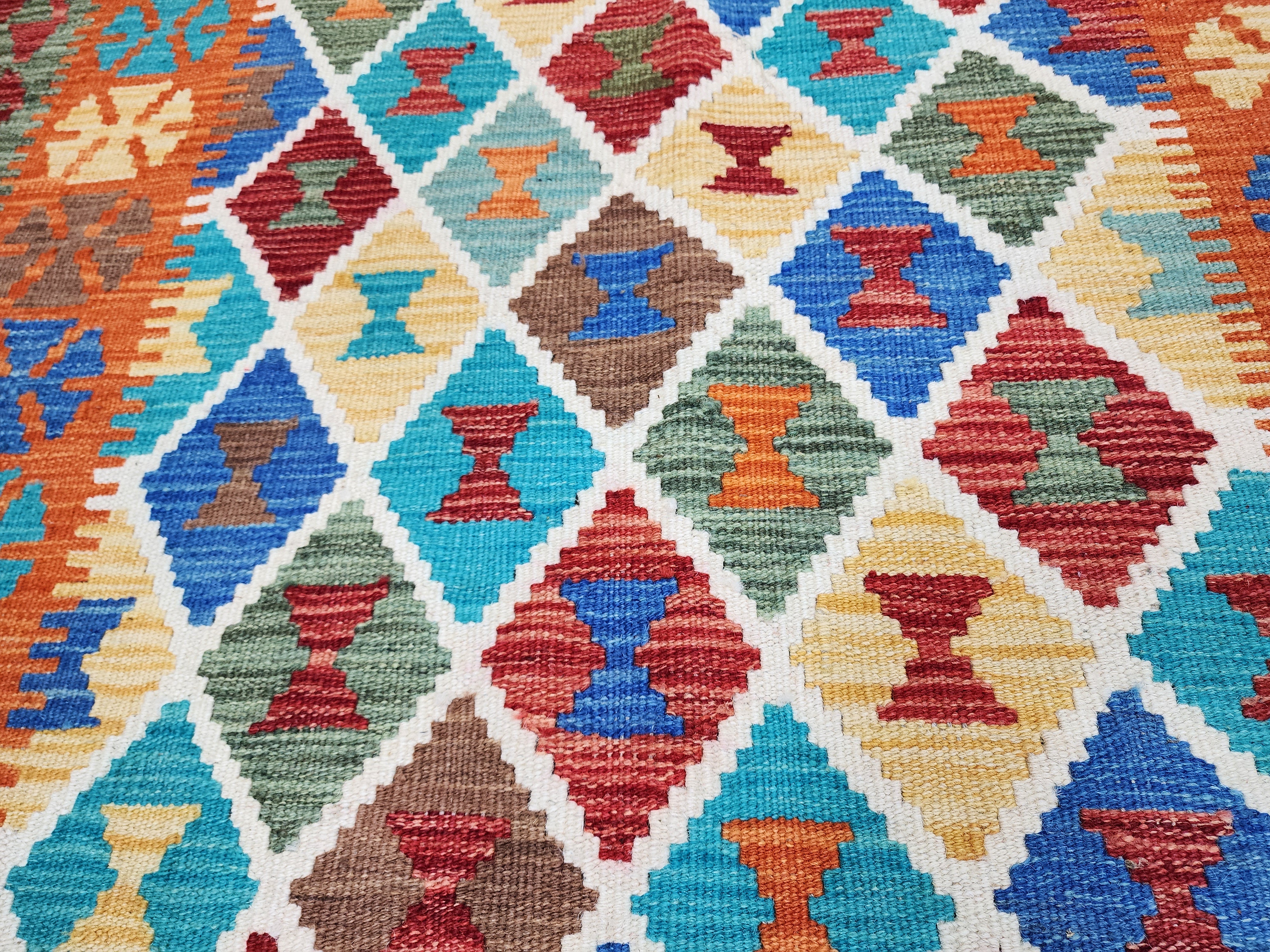 Kilim Maimana orange et bleu, 3'5" x 5'1''