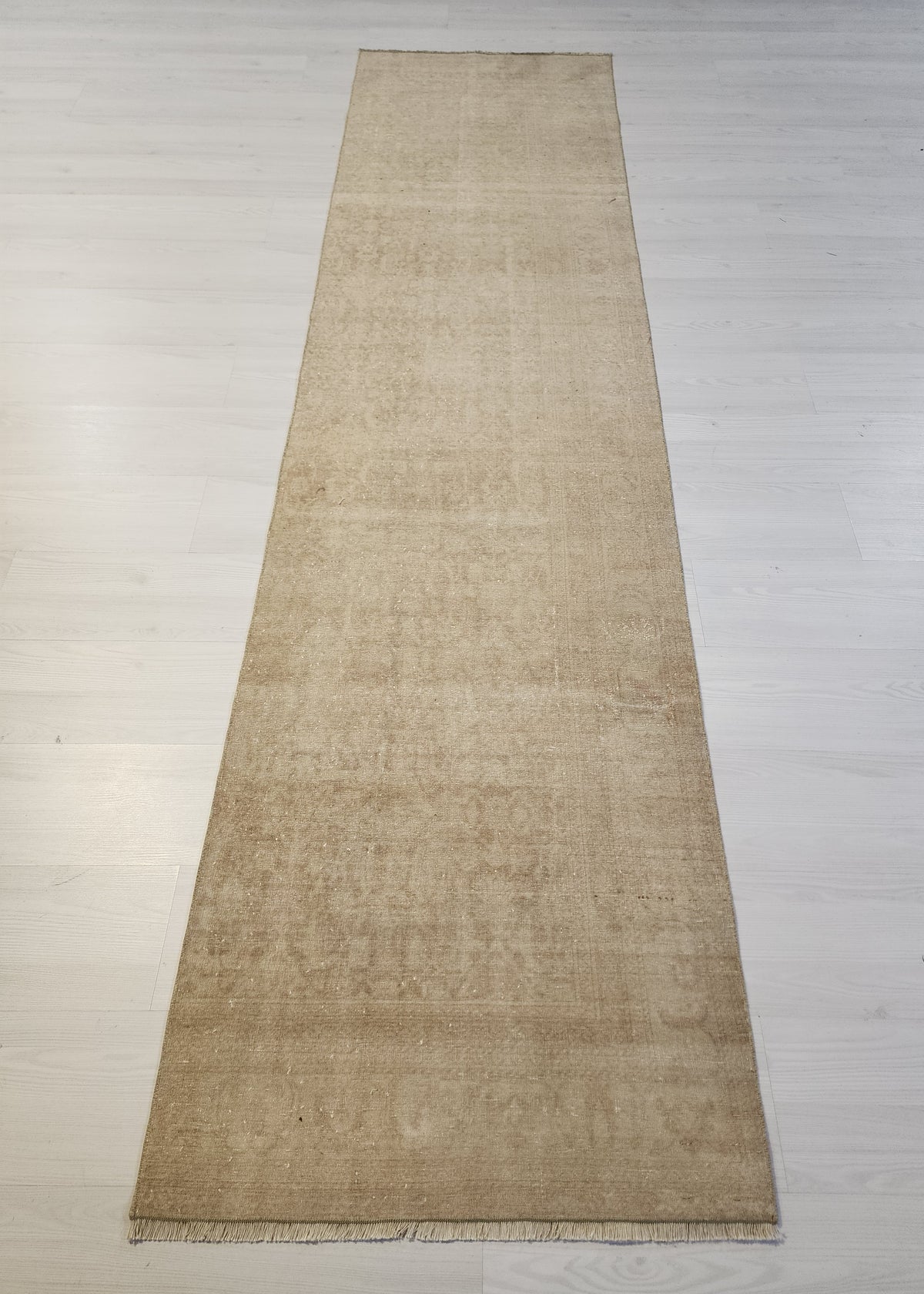 Zawalli — Vintage Turkish Wool Runner Rug, Muted Beige Distressed Anatolian Carpet (85x293cm)