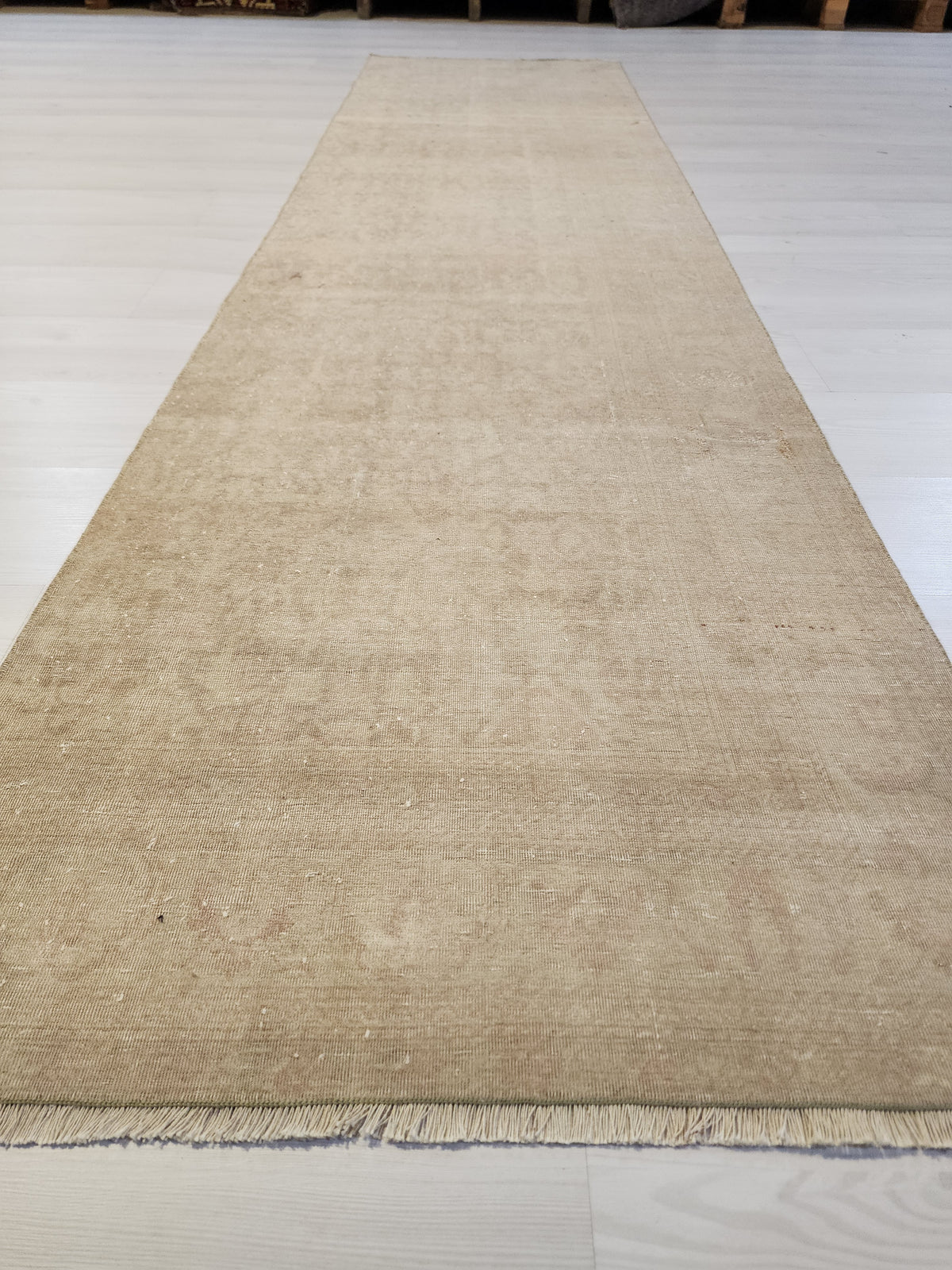 Zawalli — Vintage Turkish Wool Runner Rug, Muted Beige Distressed Anatolian Carpet (85x293cm)