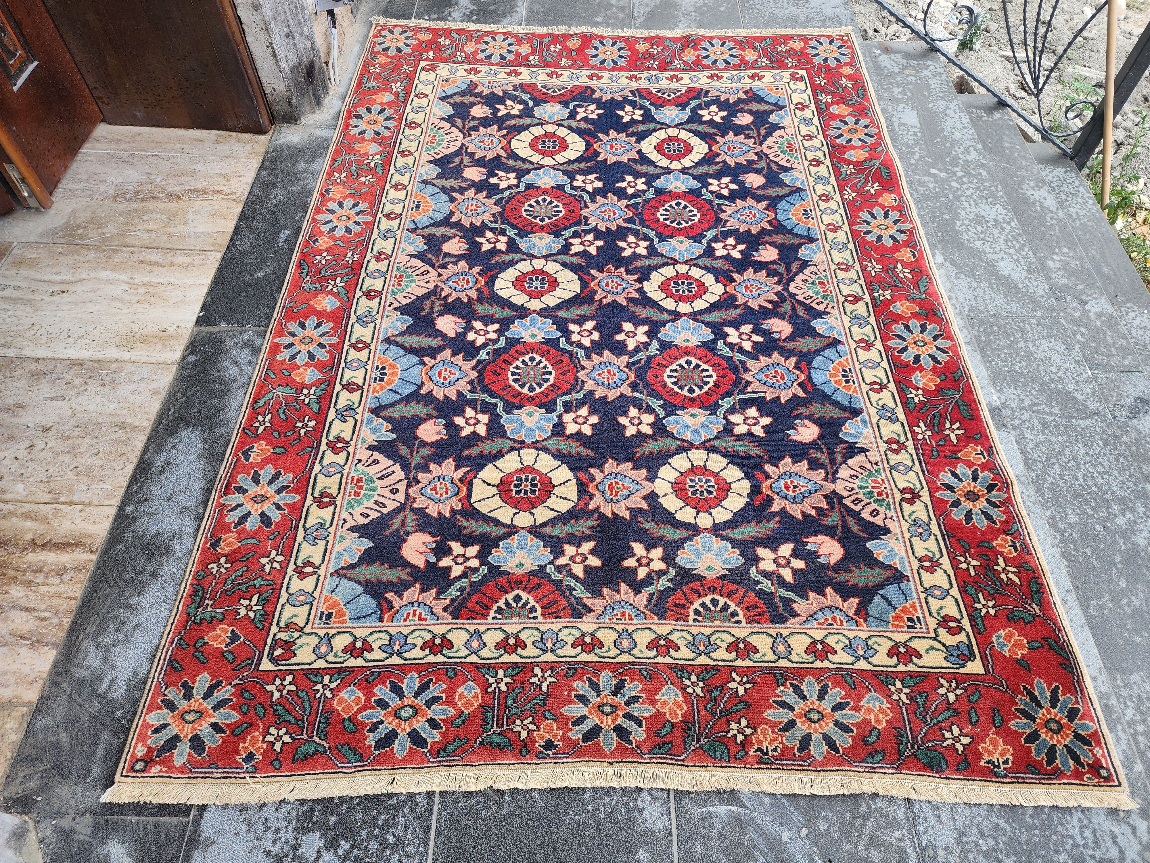 Vintage Handwoven Persian Wool Rug, Blue Turkish Rug, 4x6