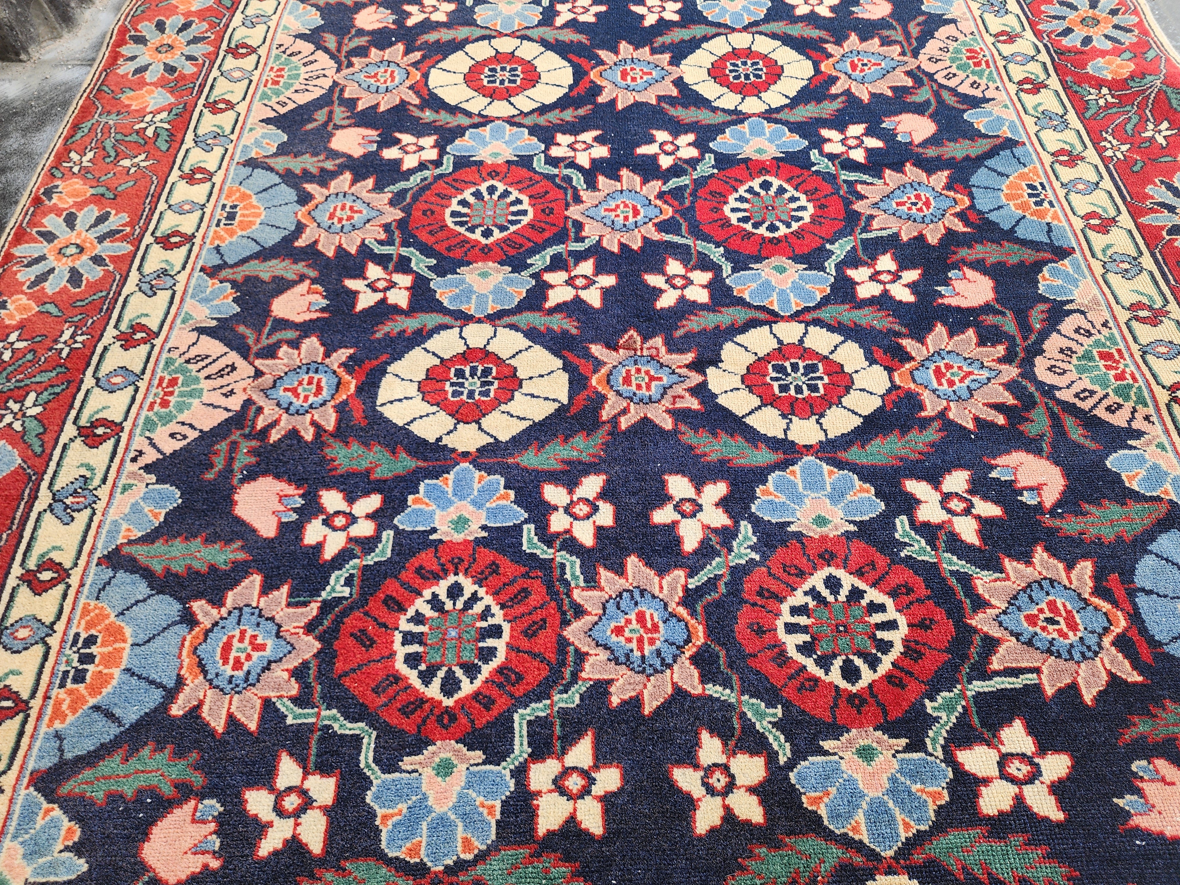 Vintage Handwoven Persian Wool Rug, Blue Turkish Rug, 4x6