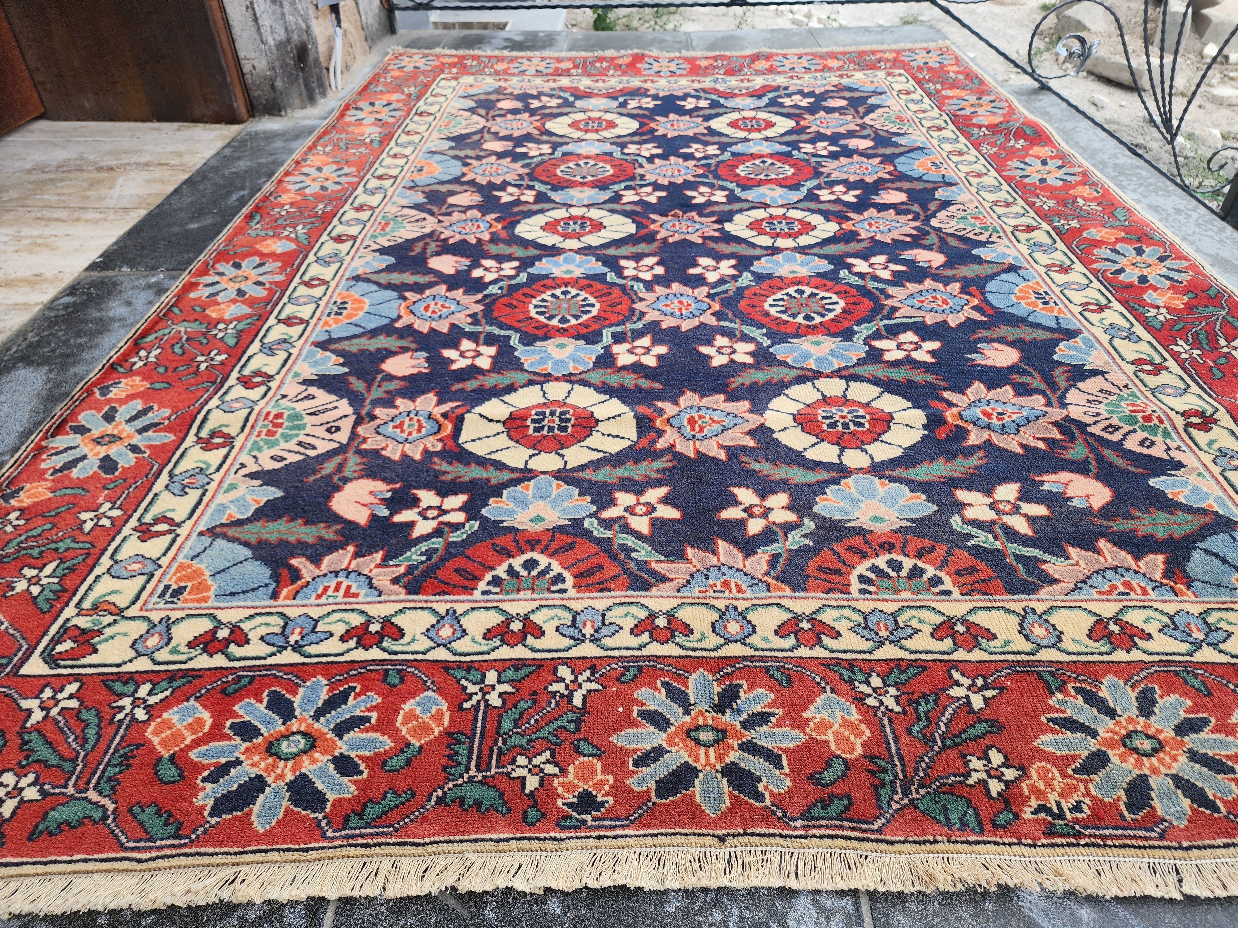 Vintage Handwoven Persian Wool Rug, Blue Turkish Rug, 4x6