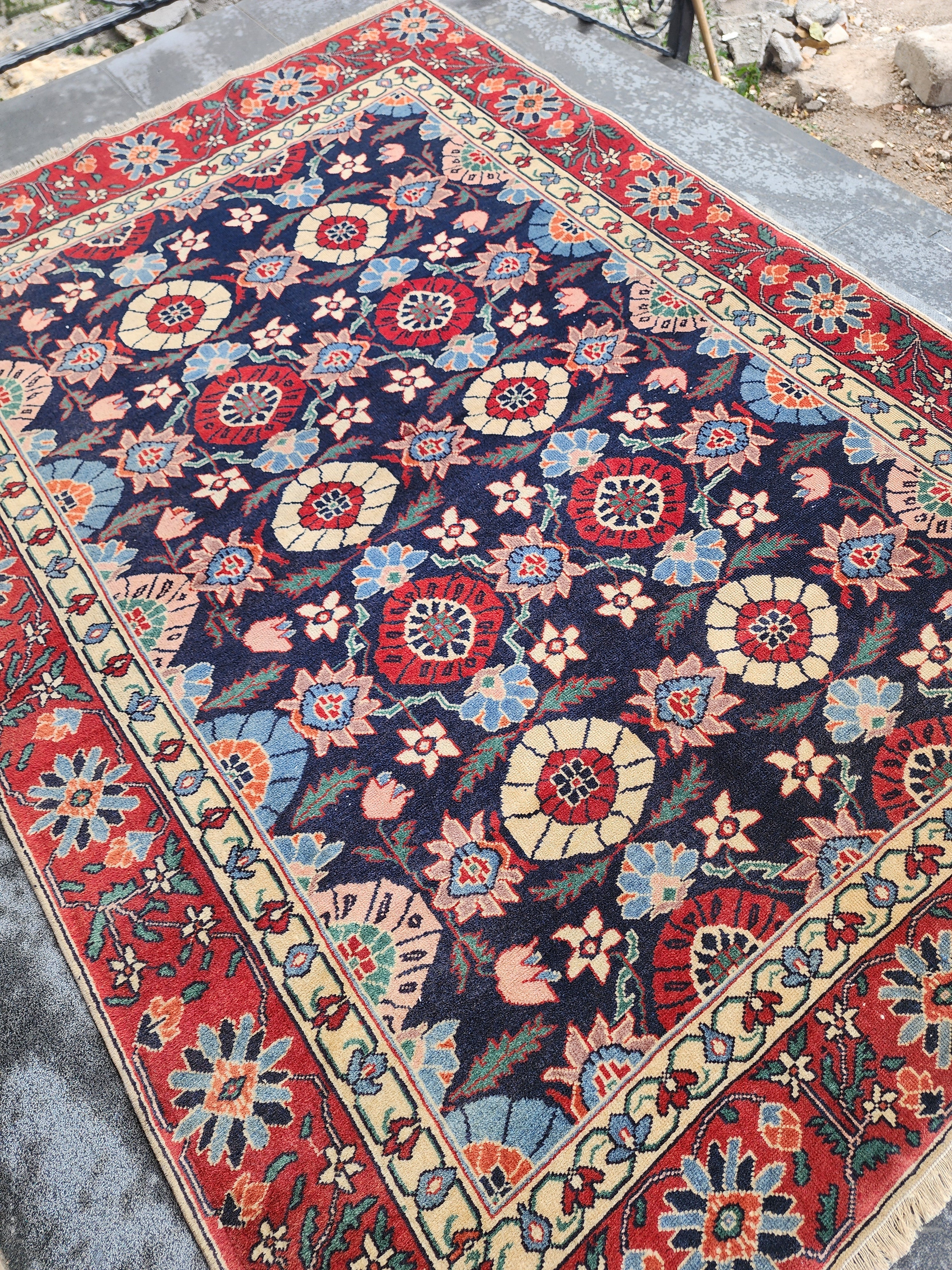 Vintage Handwoven Persian Wool Rug, Blue Turkish Rug, 4x6