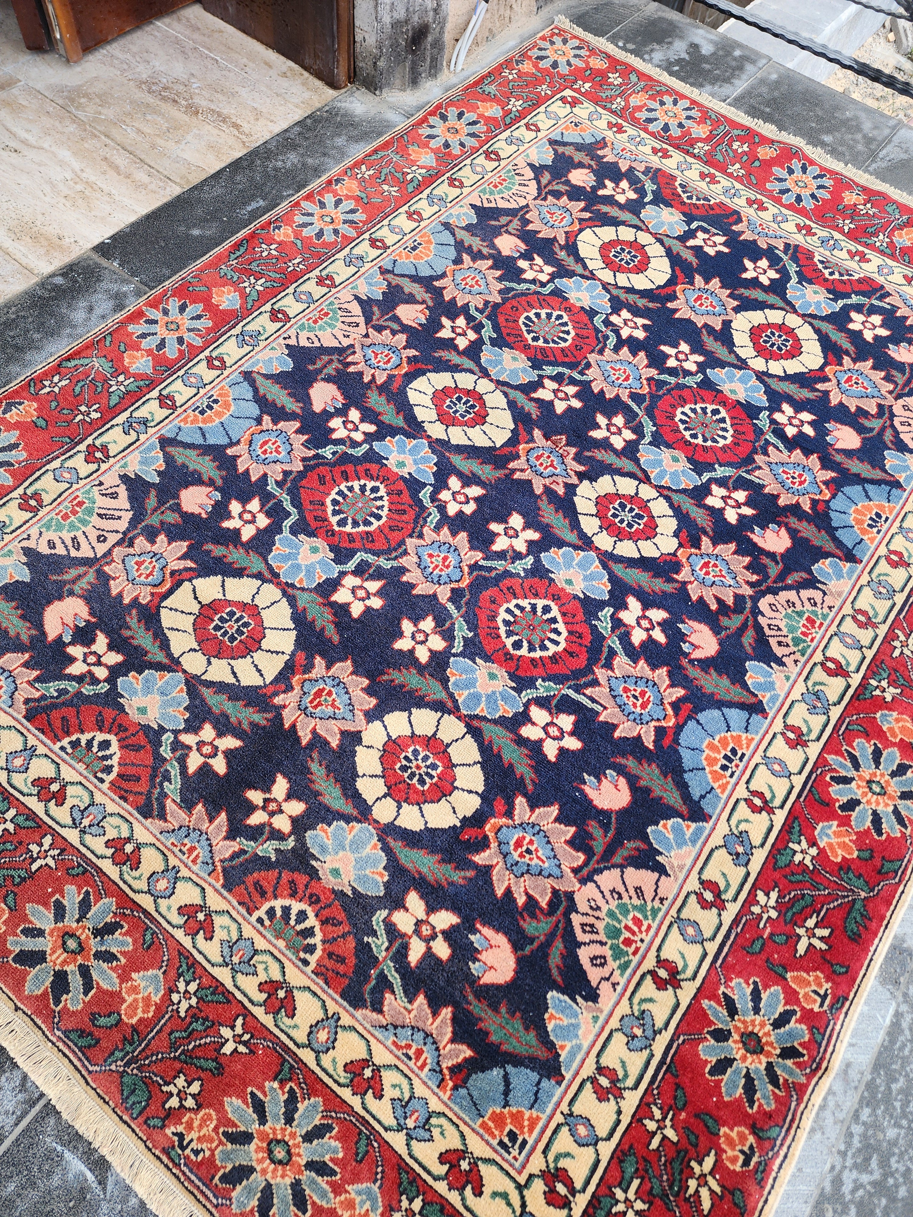 Vintage Handwoven Persian Wool Rug, Blue Turkish Rug, 4x6