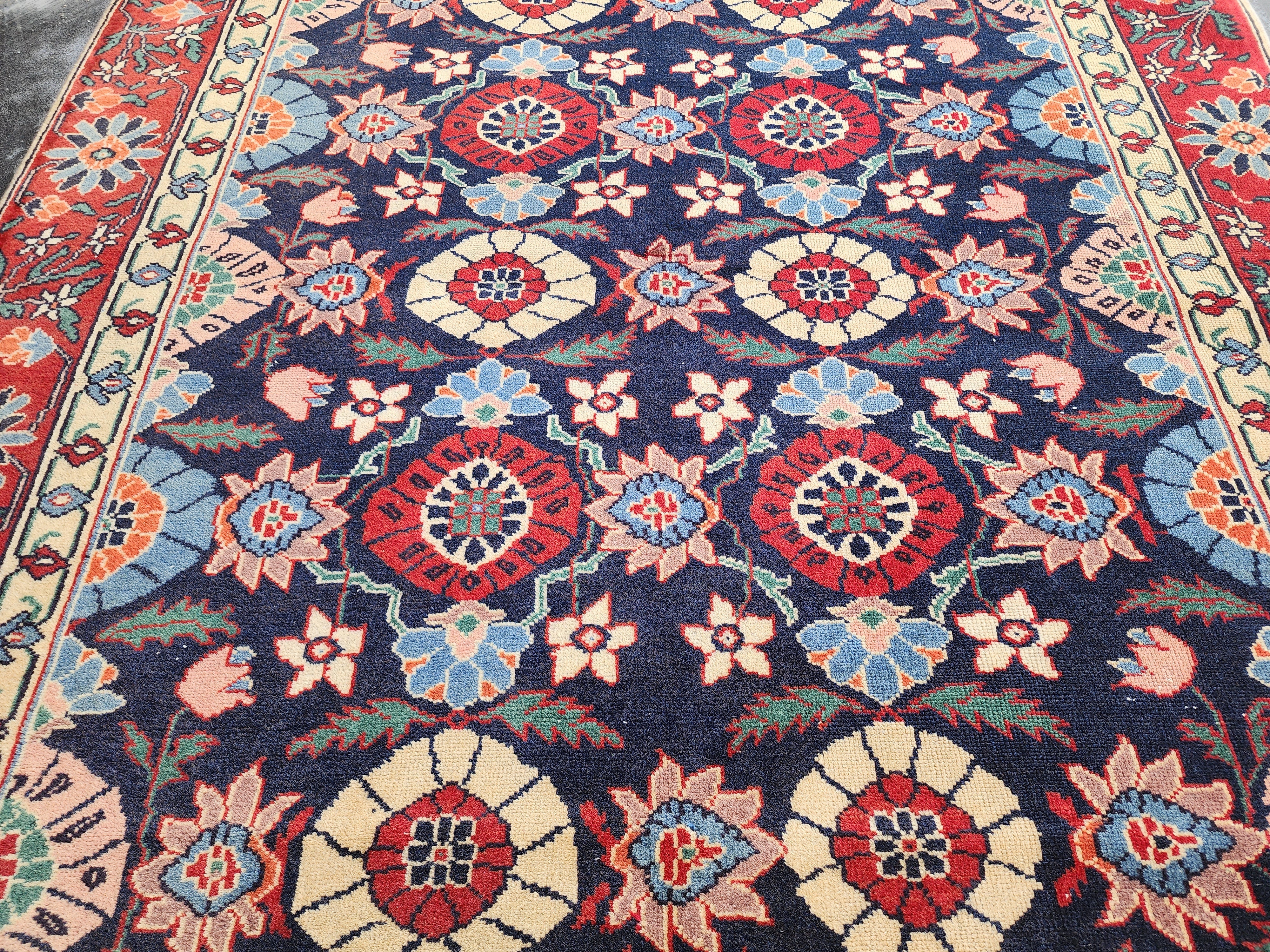 Vintage Handwoven Persian Wool Rug, Blue Turkish Rug, 4x6
