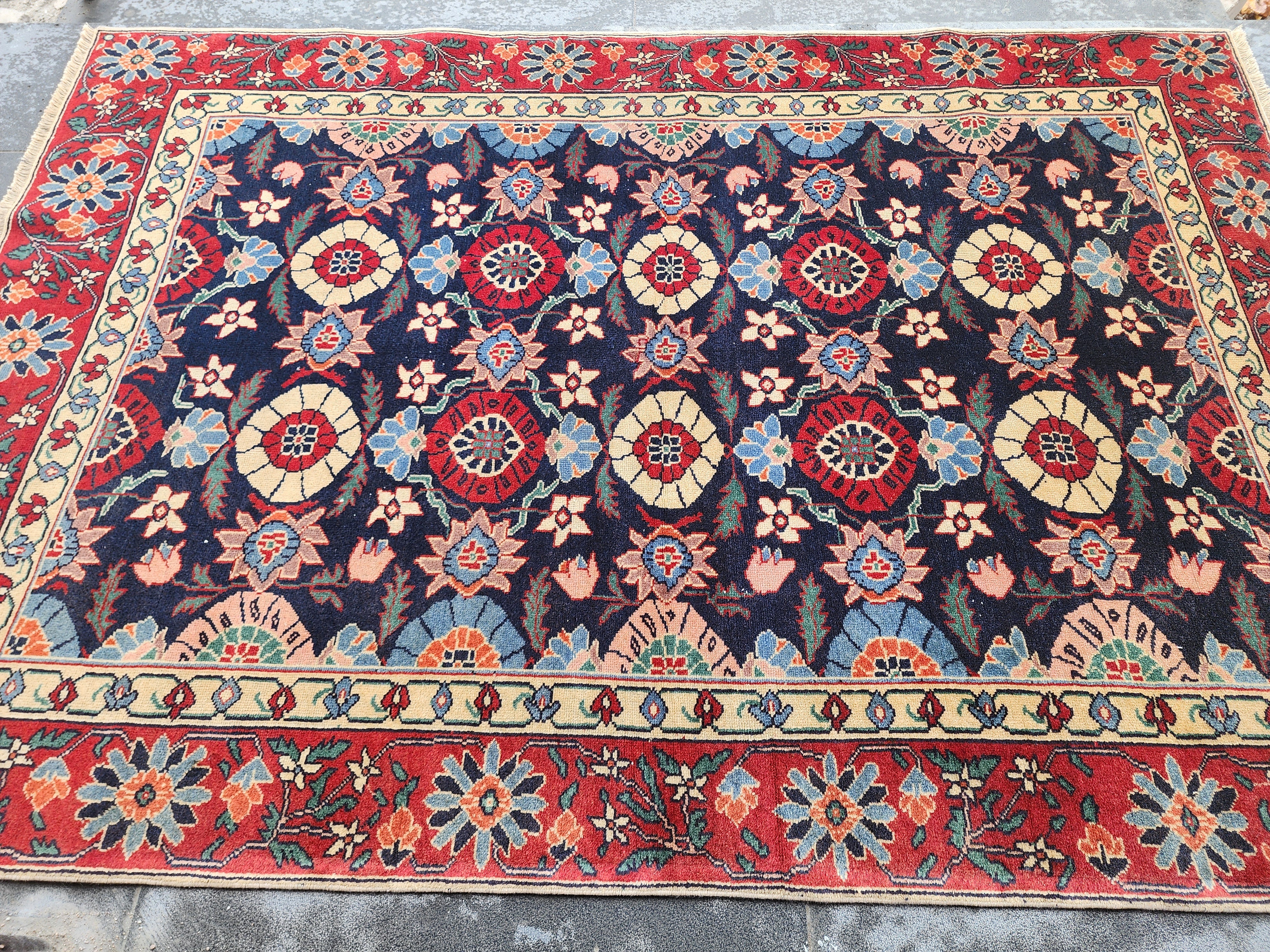Vintage Handwoven Persian Wool Rug, Blue Turkish Rug, 4x6