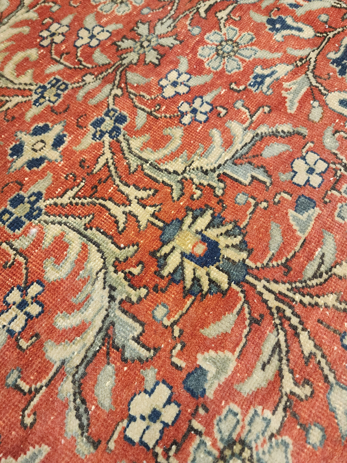 Large Hand-Knotted Turkish Oushak Rug, Muted Red Floral Anatolian Carpet (9'7" x 13'8")