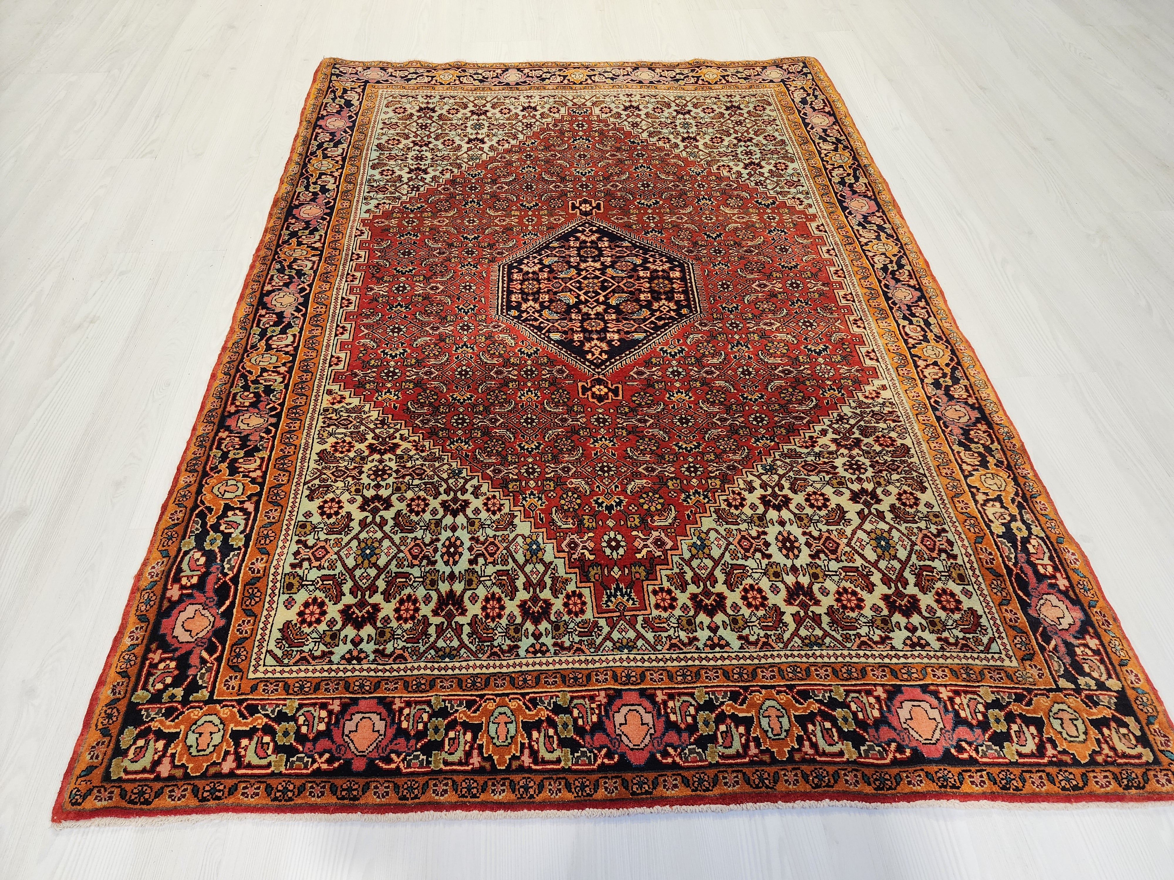 Handmade Wool Persian Rug, 5'5" x 3'9", Red, Orange, Green Vintage Turkish Rug