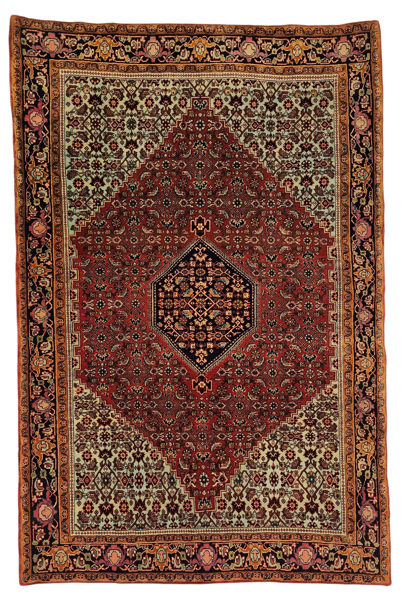 Handmade Wool Persian Rug, 5'5" x 3'9", Red, Orange, Green Vintage Turkish Rug