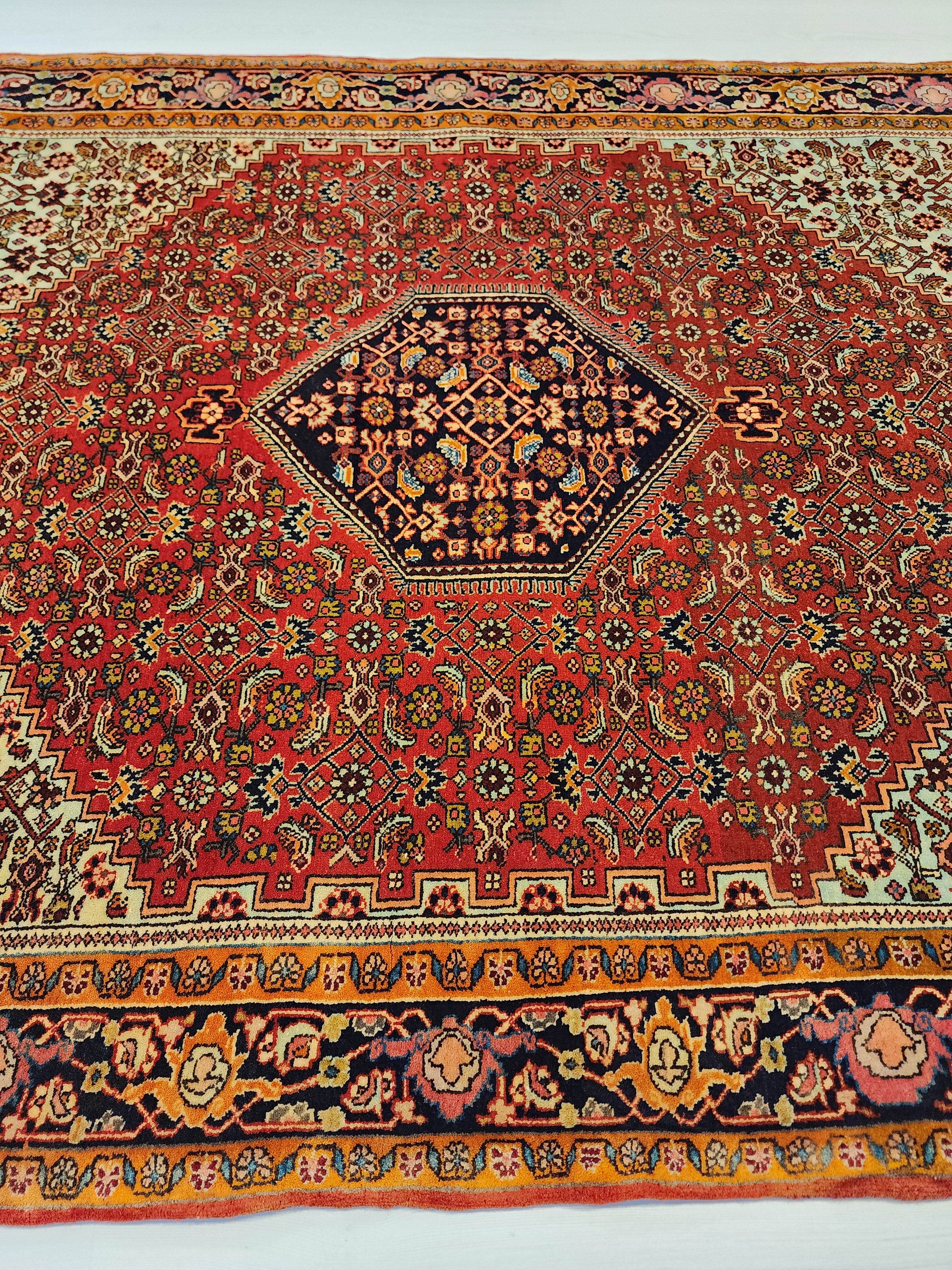 Handmade Wool Persian Rug, 5'5" x 3'9", Red, Orange, Green Vintage Turkish Rug