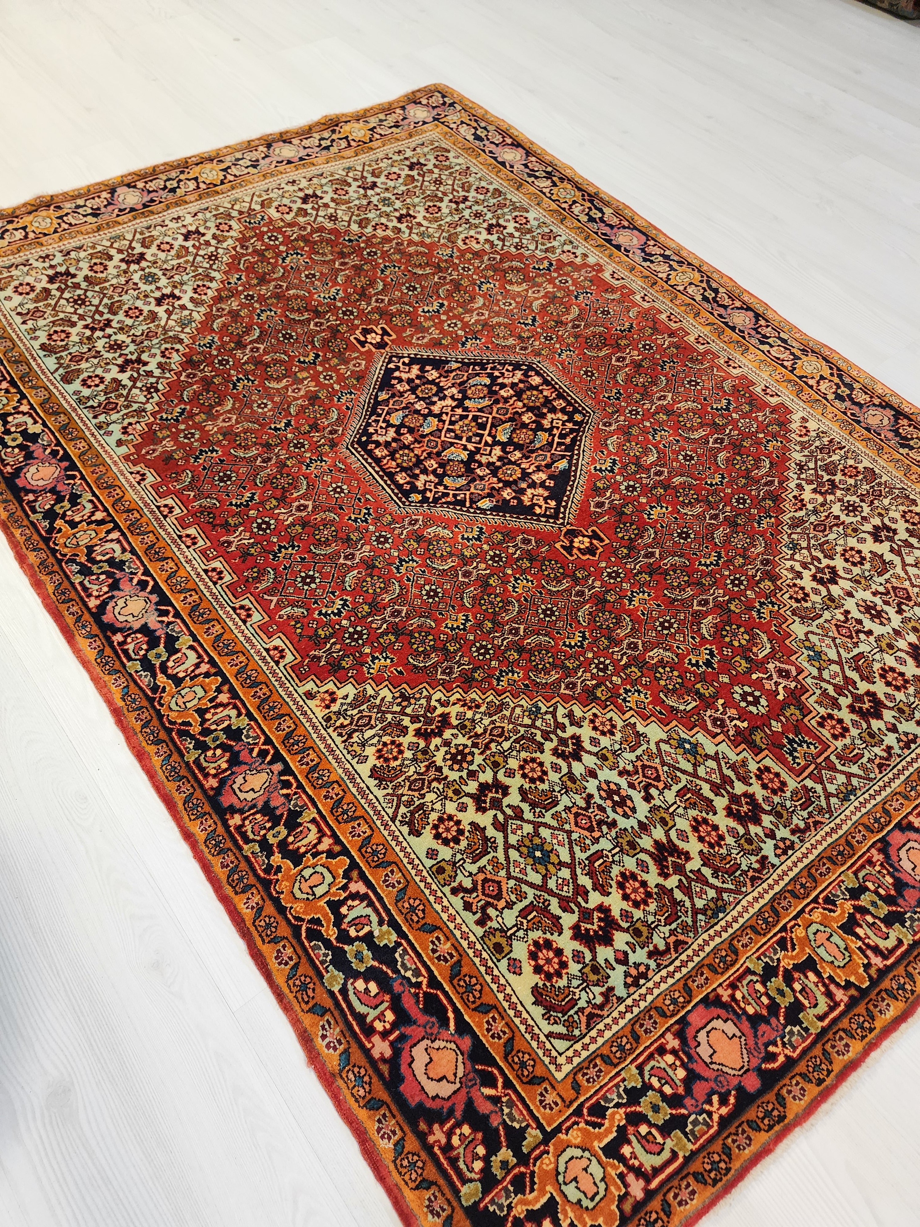 Handmade Wool Persian Rug, 5'5" x 3'9", Red, Orange, Green Vintage Turkish Rug