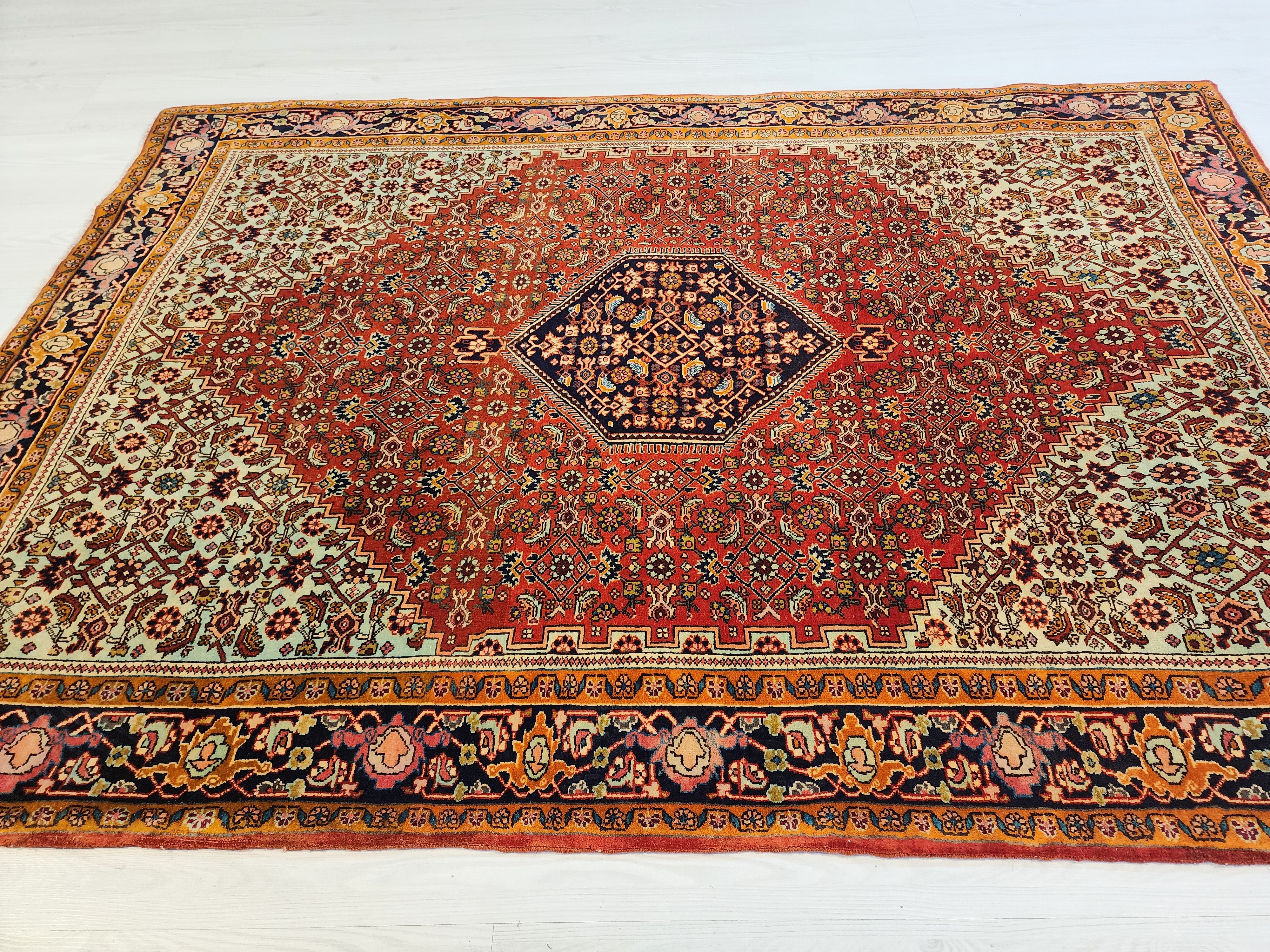 Handmade Wool Persian Rug, 5'5" x 3'9", Red, Orange, Green Vintage Turkish Rug