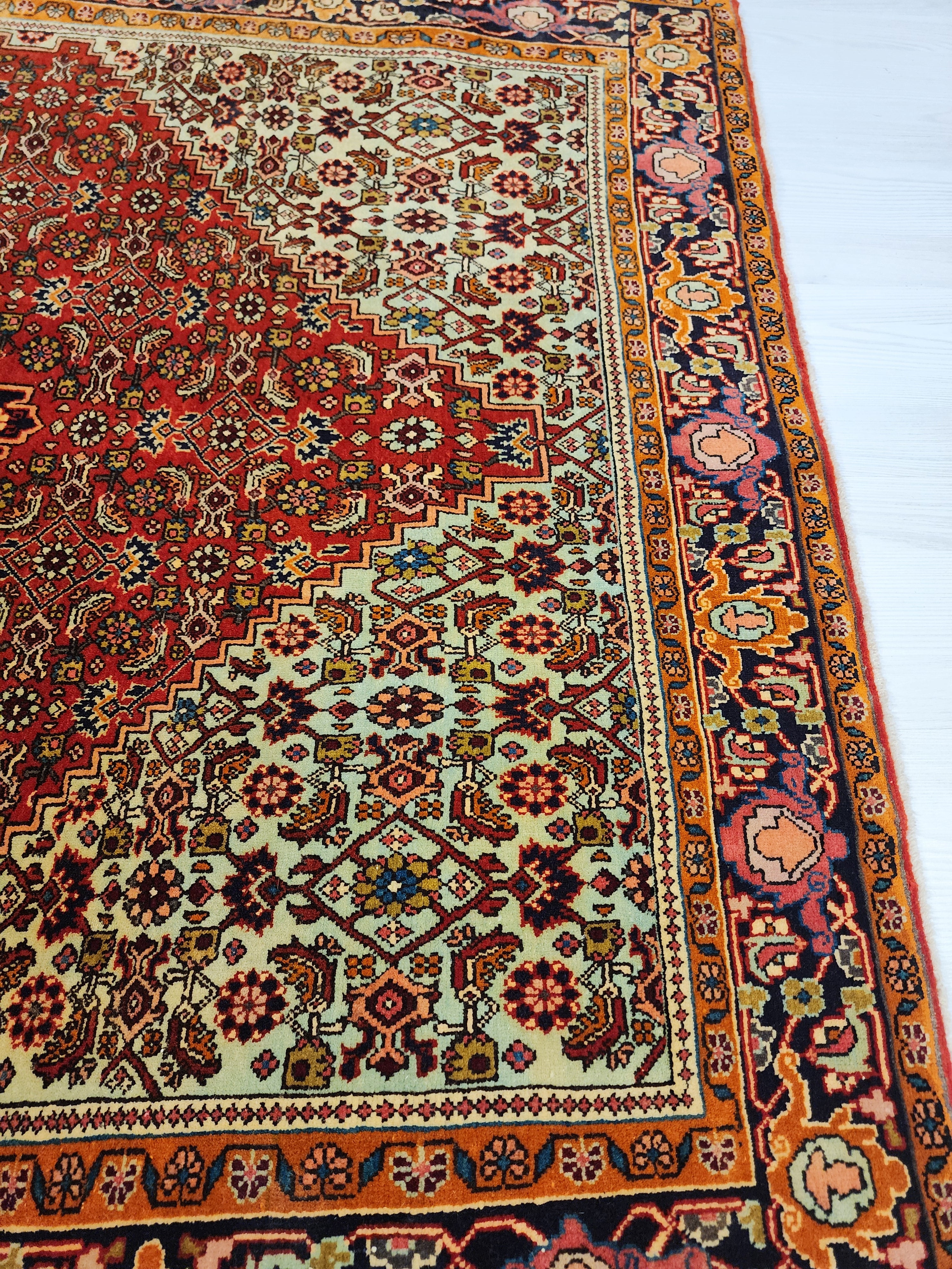 Handmade Wool Persian Rug, 5'5" x 3'9", Red, Orange, Green Vintage Turkish Rug