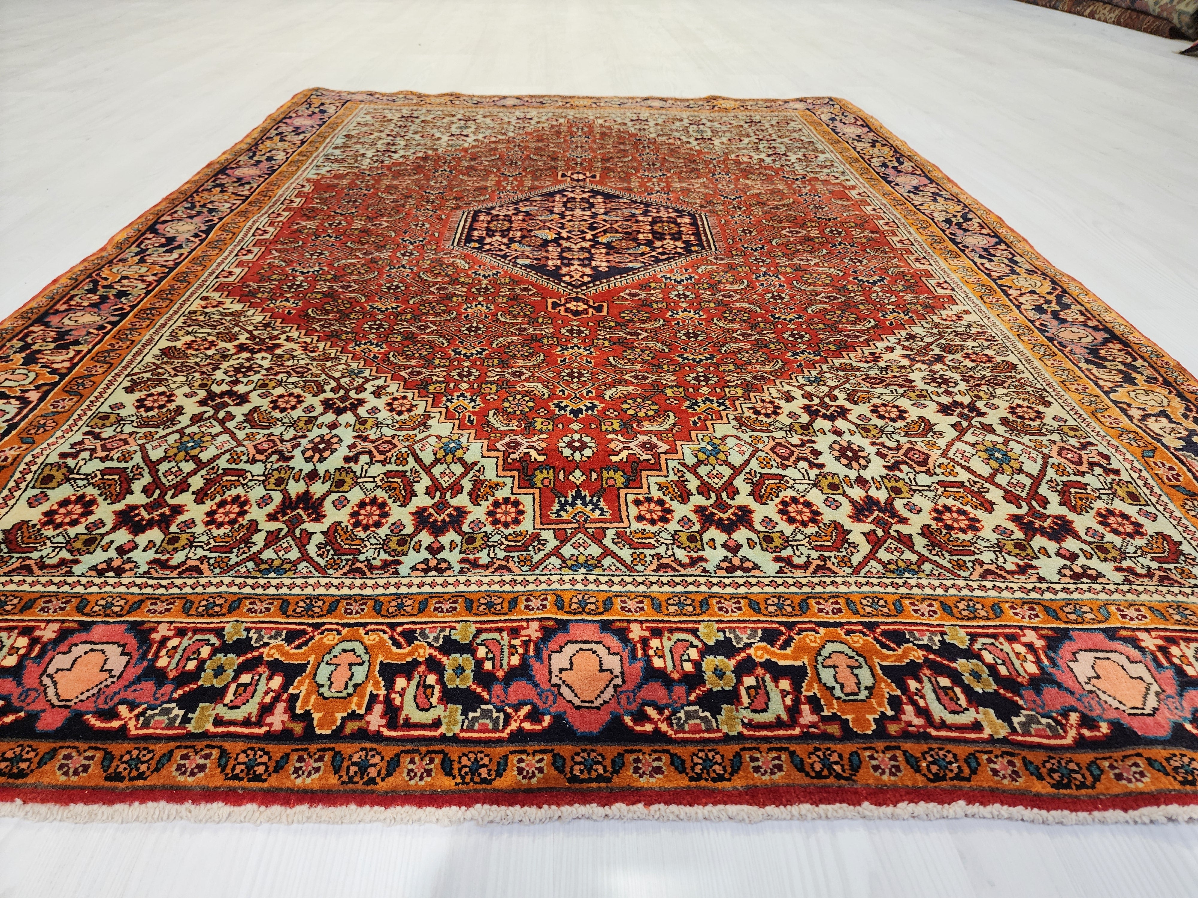 Handmade Wool Persian Rug, 5'5" x 3'9", Red, Orange, Green Vintage Turkish Rug