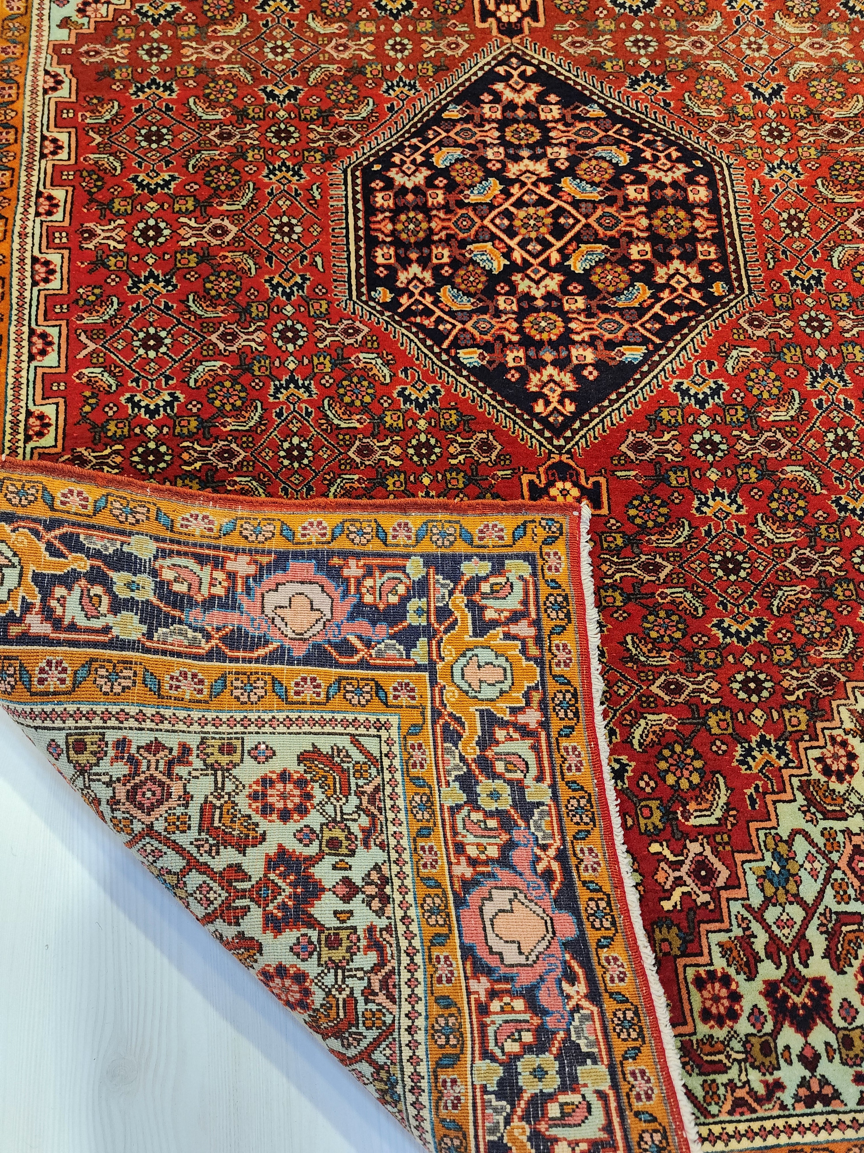 Handmade Wool Persian Rug, 5'5" x 3'9", Red, Orange, Green Vintage Turkish Rug